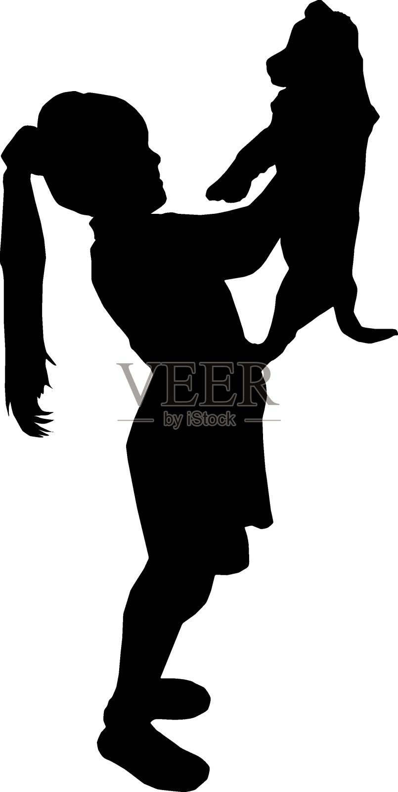 女孩和狗的剪影插画图片素材