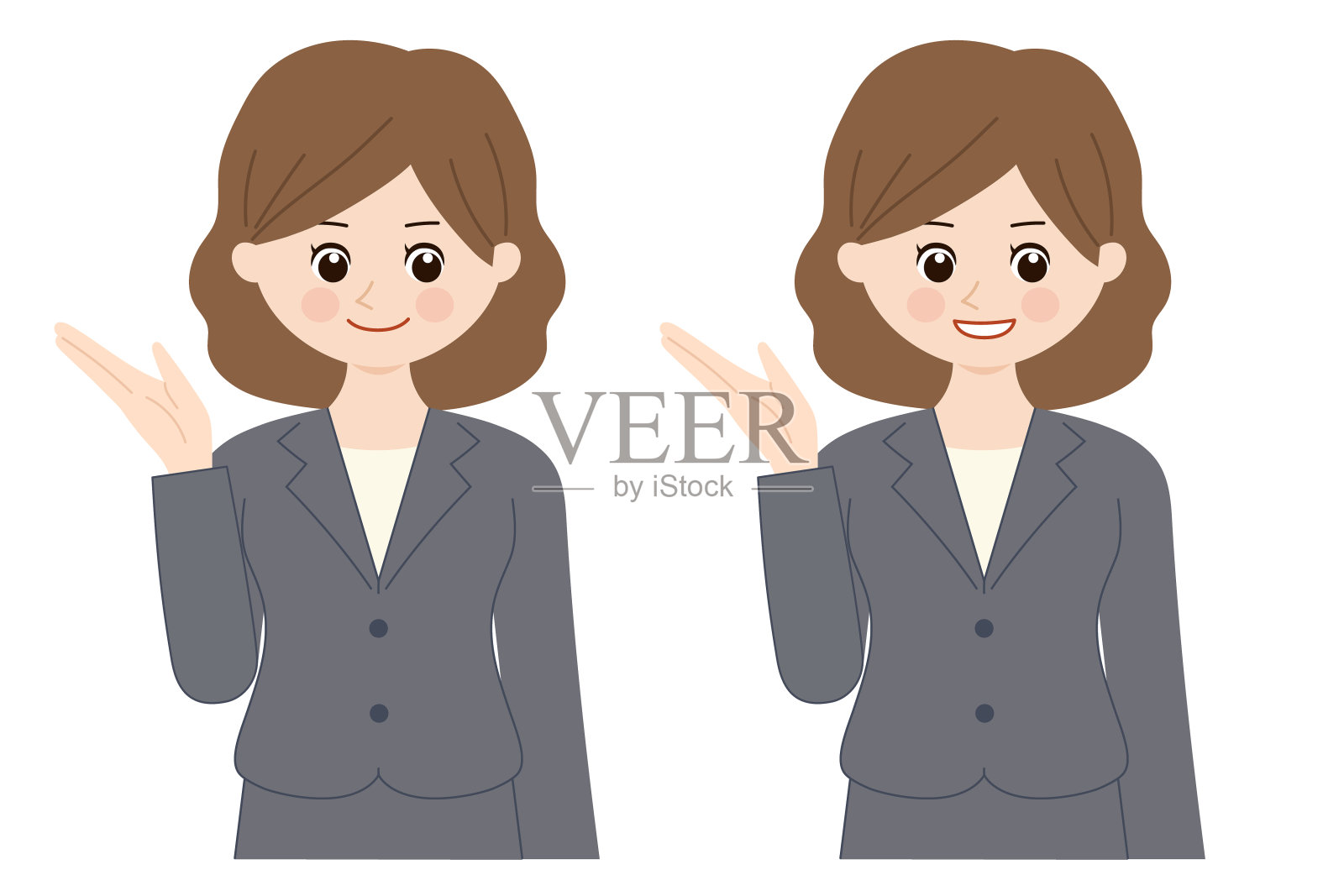 一位穿着西装的女士介绍某样东西。插画图片素材