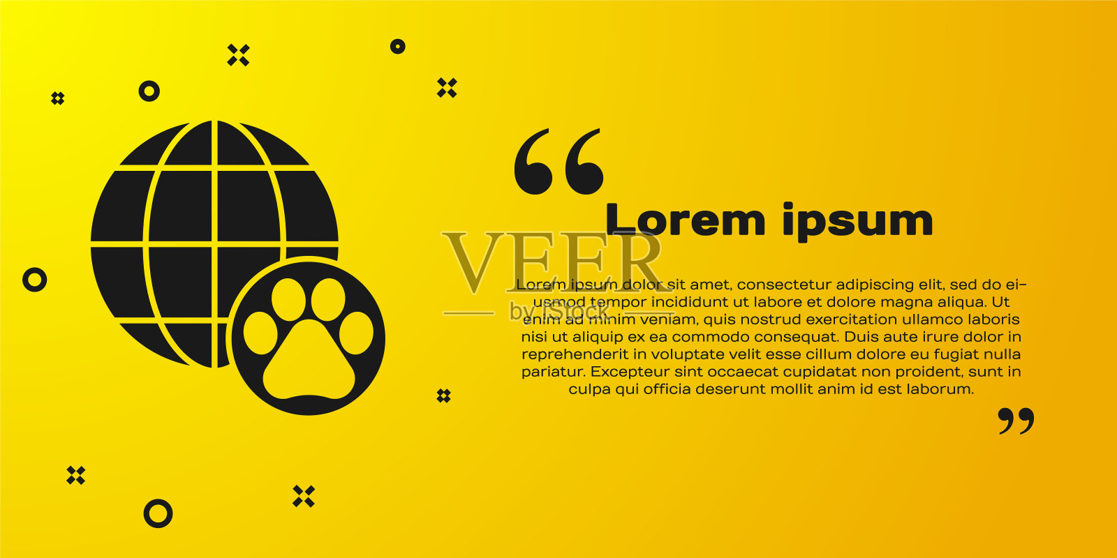 黑色世界宠物图标孤立在黄色背景上。向量插画图片素材