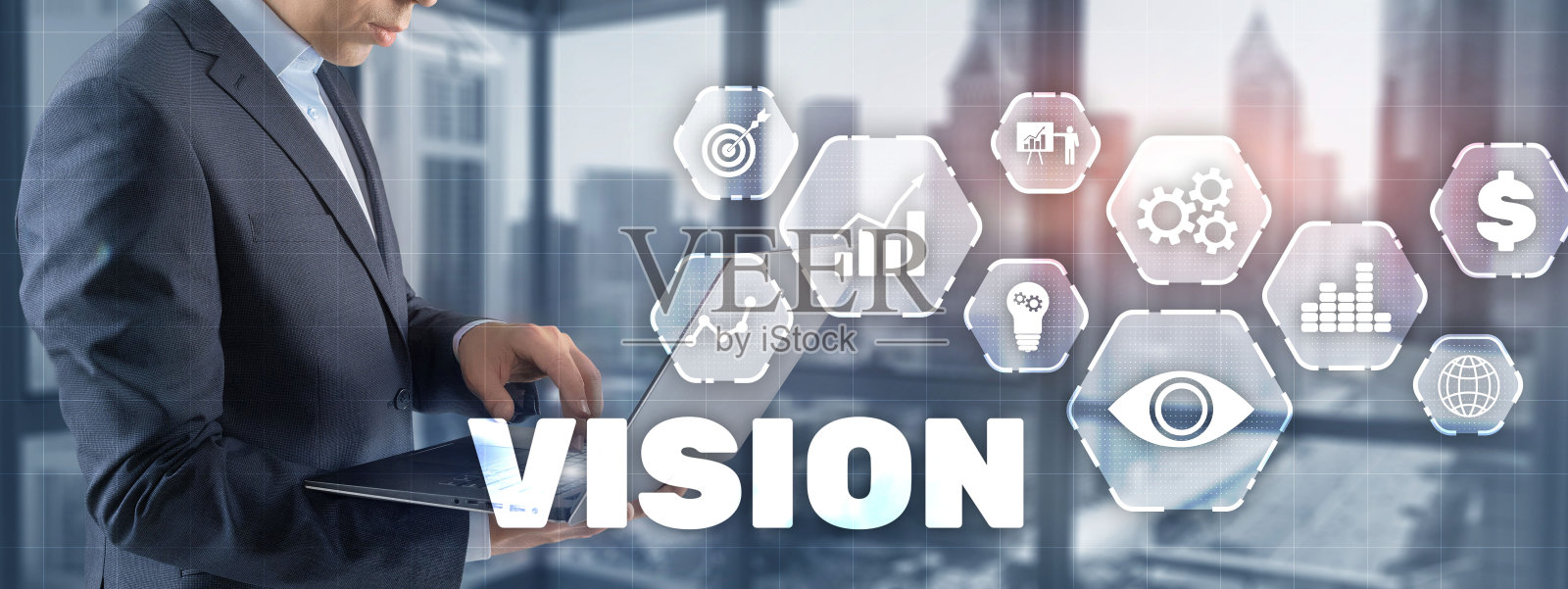 视觉商业财务概念在虚拟屏幕。照片摄影图片