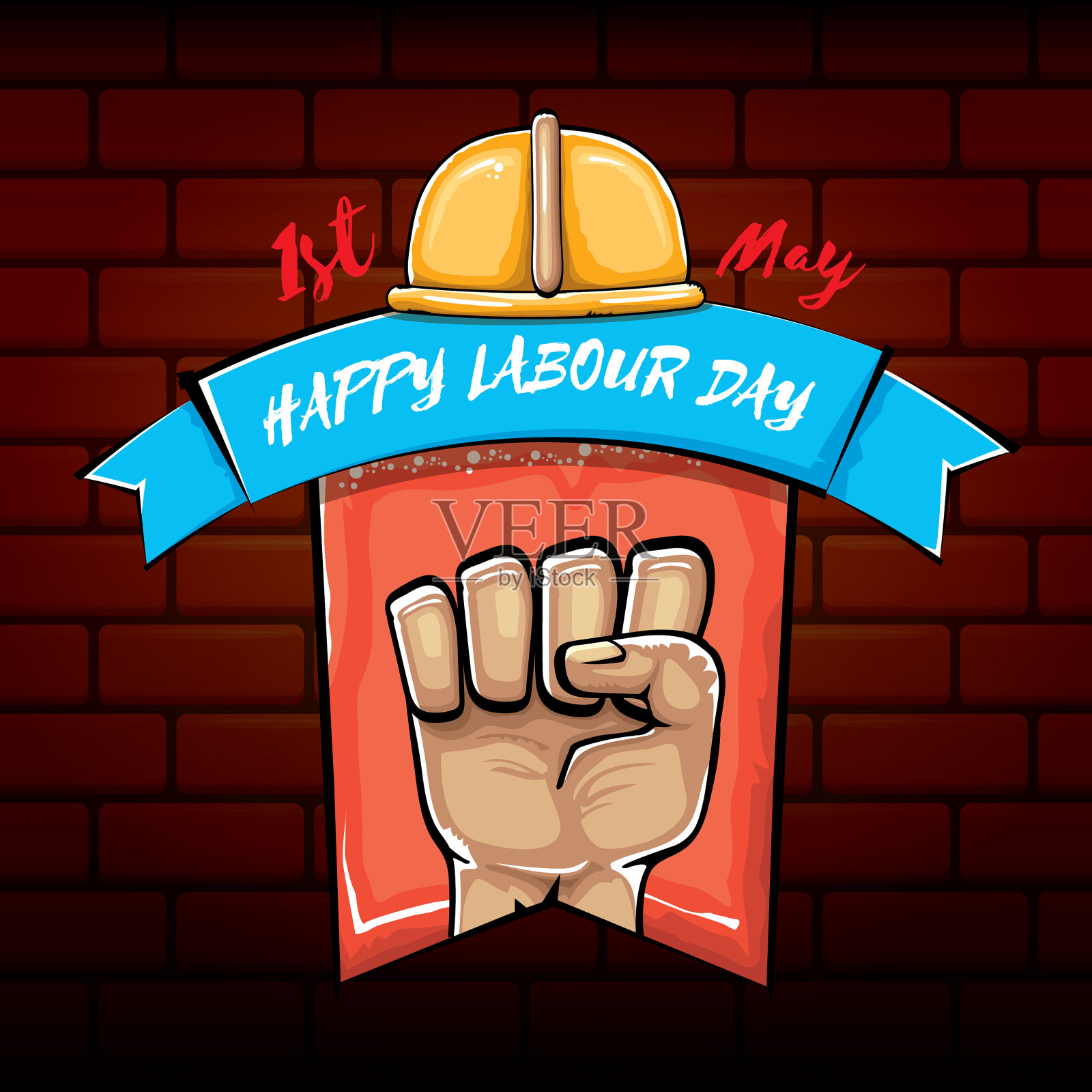 劳动节快乐标签与强烈的橙色插画图片素材