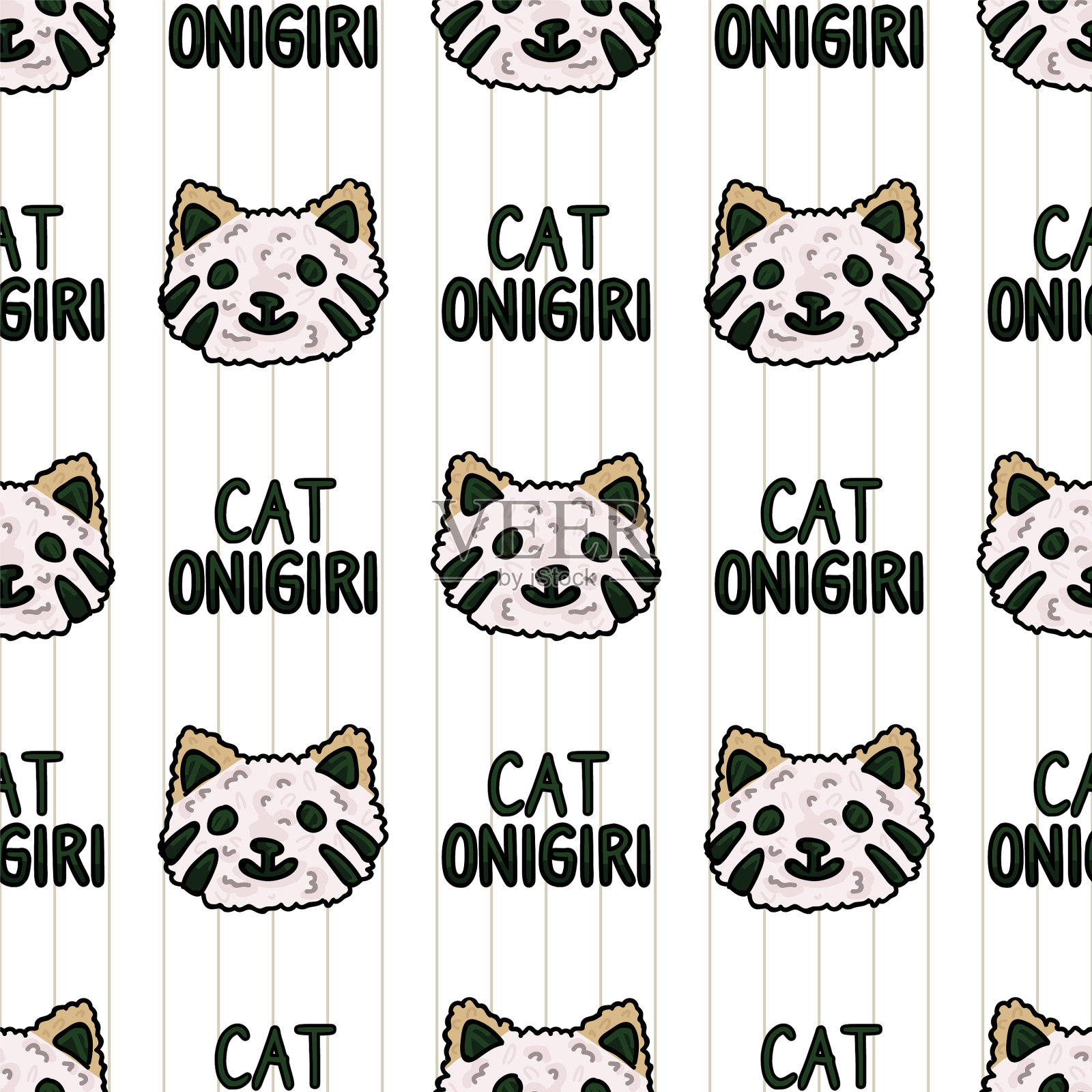 卡哇伊猫饭团日本大米与文字插画图片素材