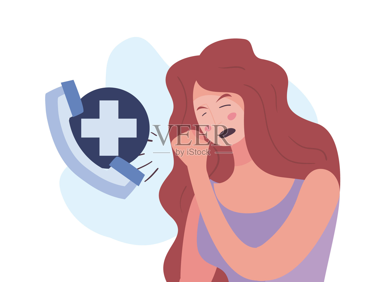 女人干咳和手机设计插画图片素材