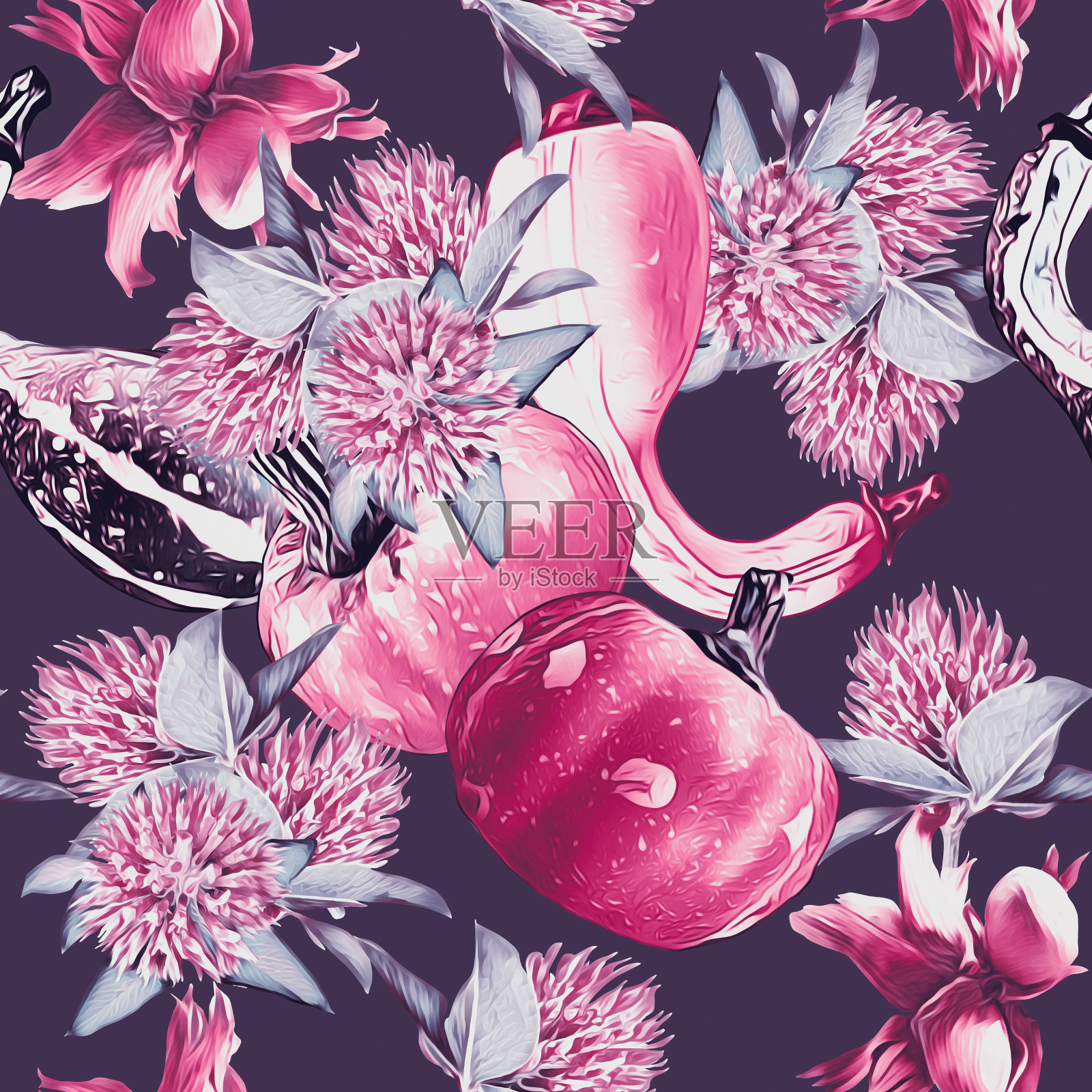 秋季植物无缝图案。插画图片素材