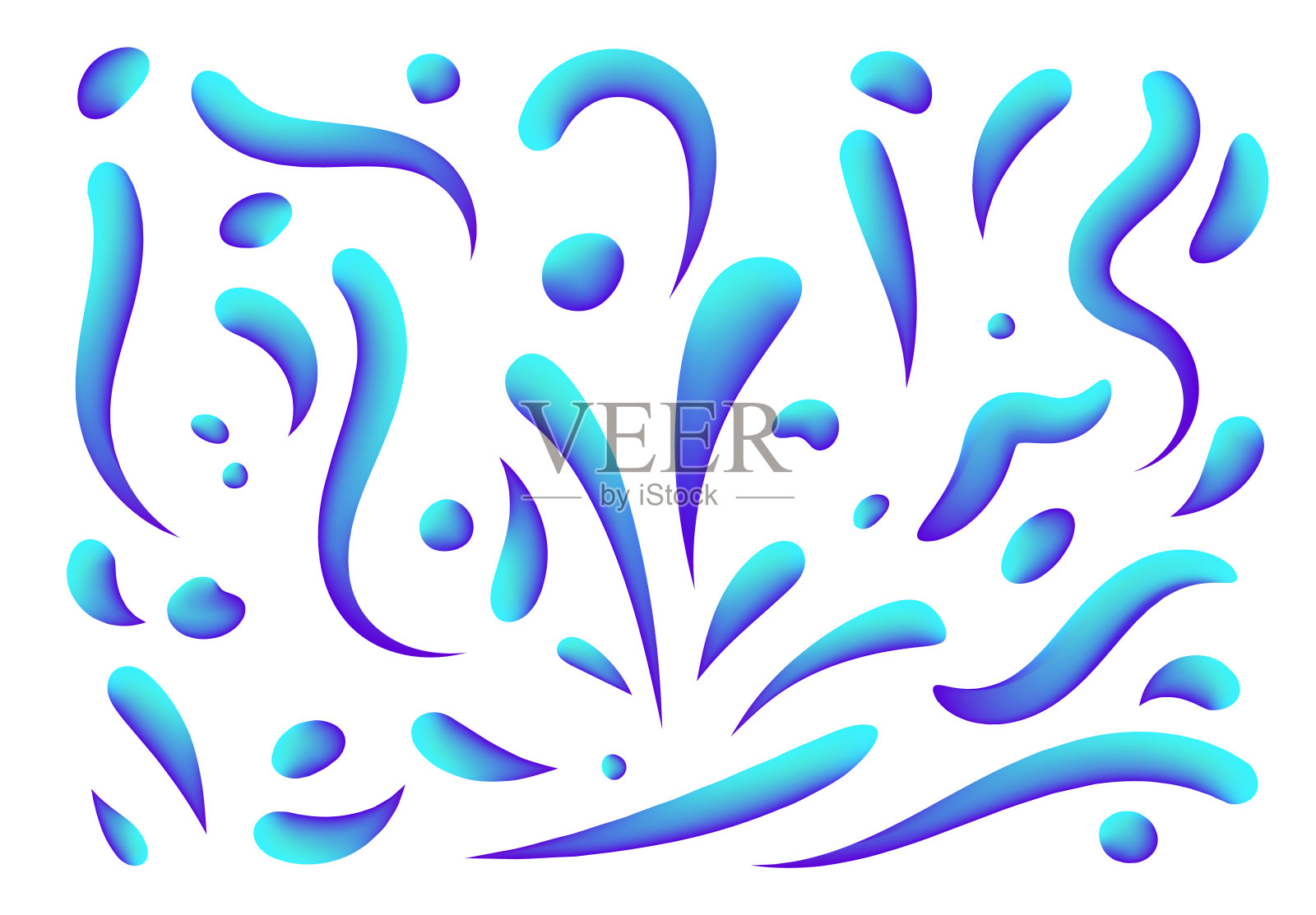 一组不同形状的独立设计调色板元素。现代抽象图案,彩色流体画设计。时尚的艺术背景。矢量图设计元素图片