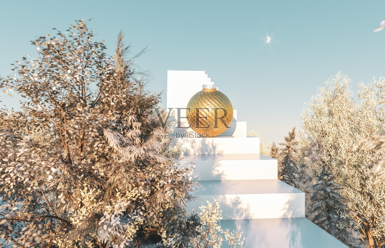 抽象的冬季森林场景。圣诞节的背景。照片摄影图片