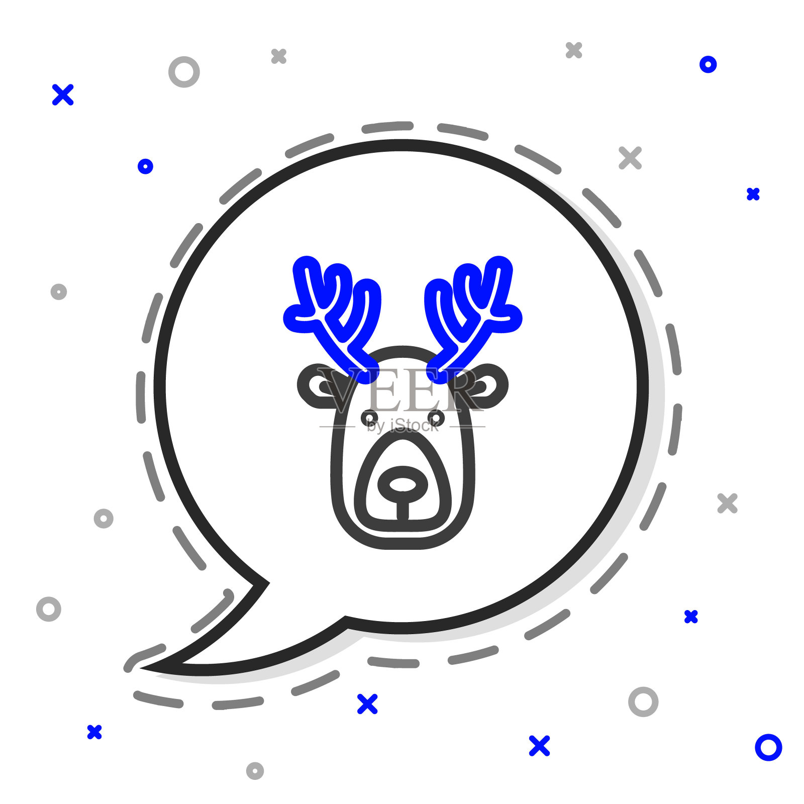 线鹿头与鹿角图标孤立在白色背景。彩色轮廓概念。向量插画图片素材