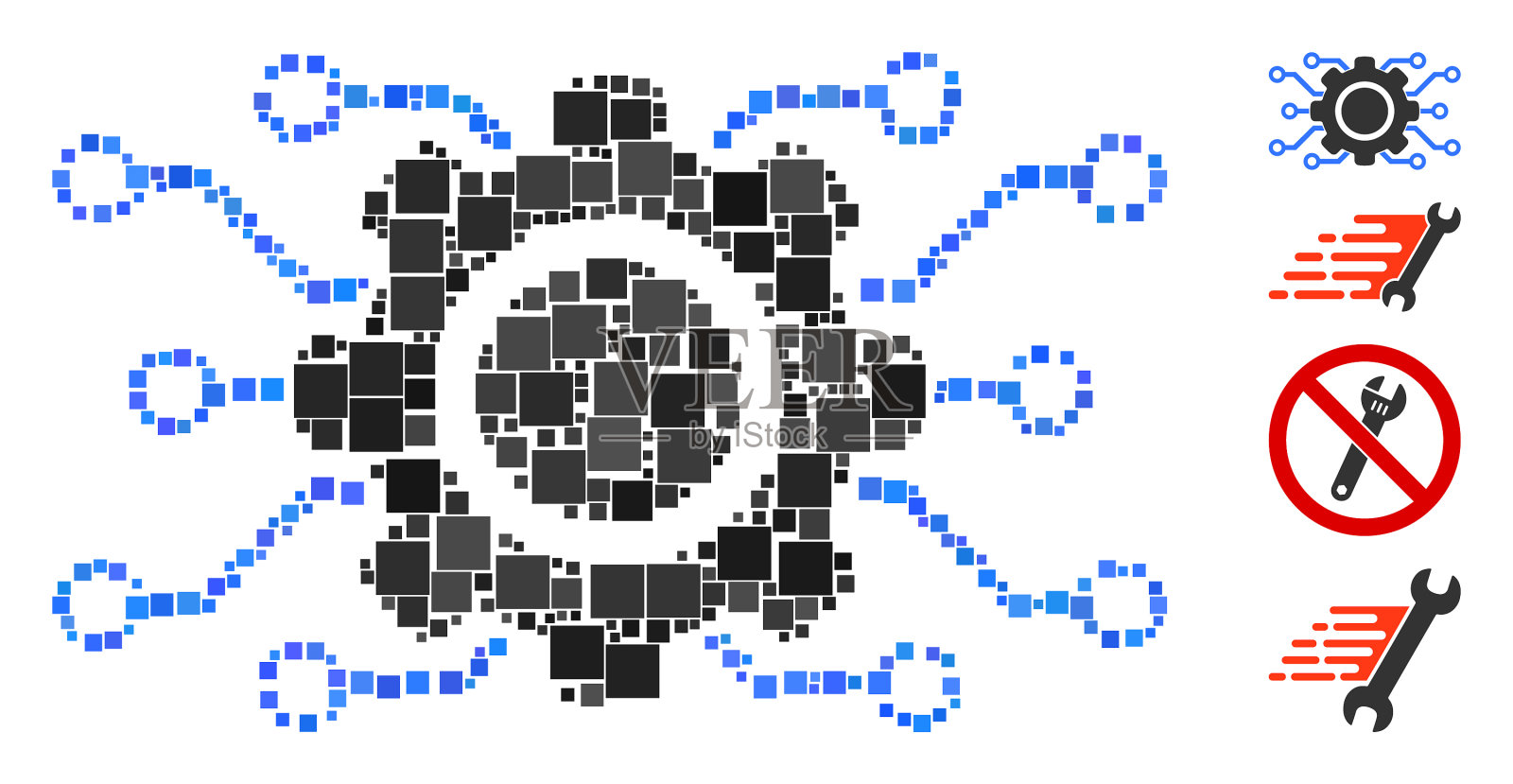 方形电子齿轮图标镶嵌插画图片素材
