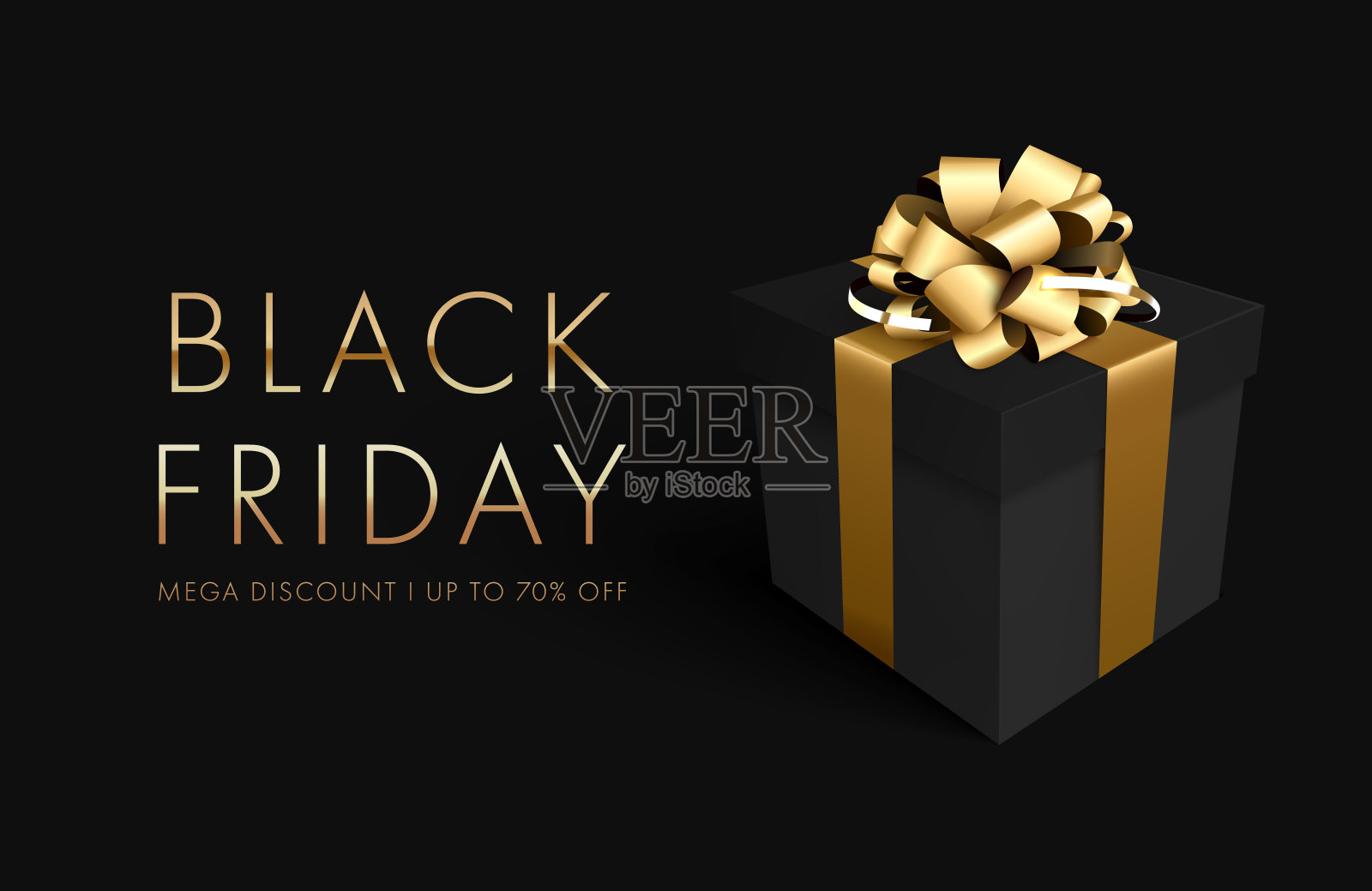 黑色星期五销售背景与礼盒。横幅,海报,金色的文字颜色在黑暗的背景海报,横幅,传单,卡片插画图片素材