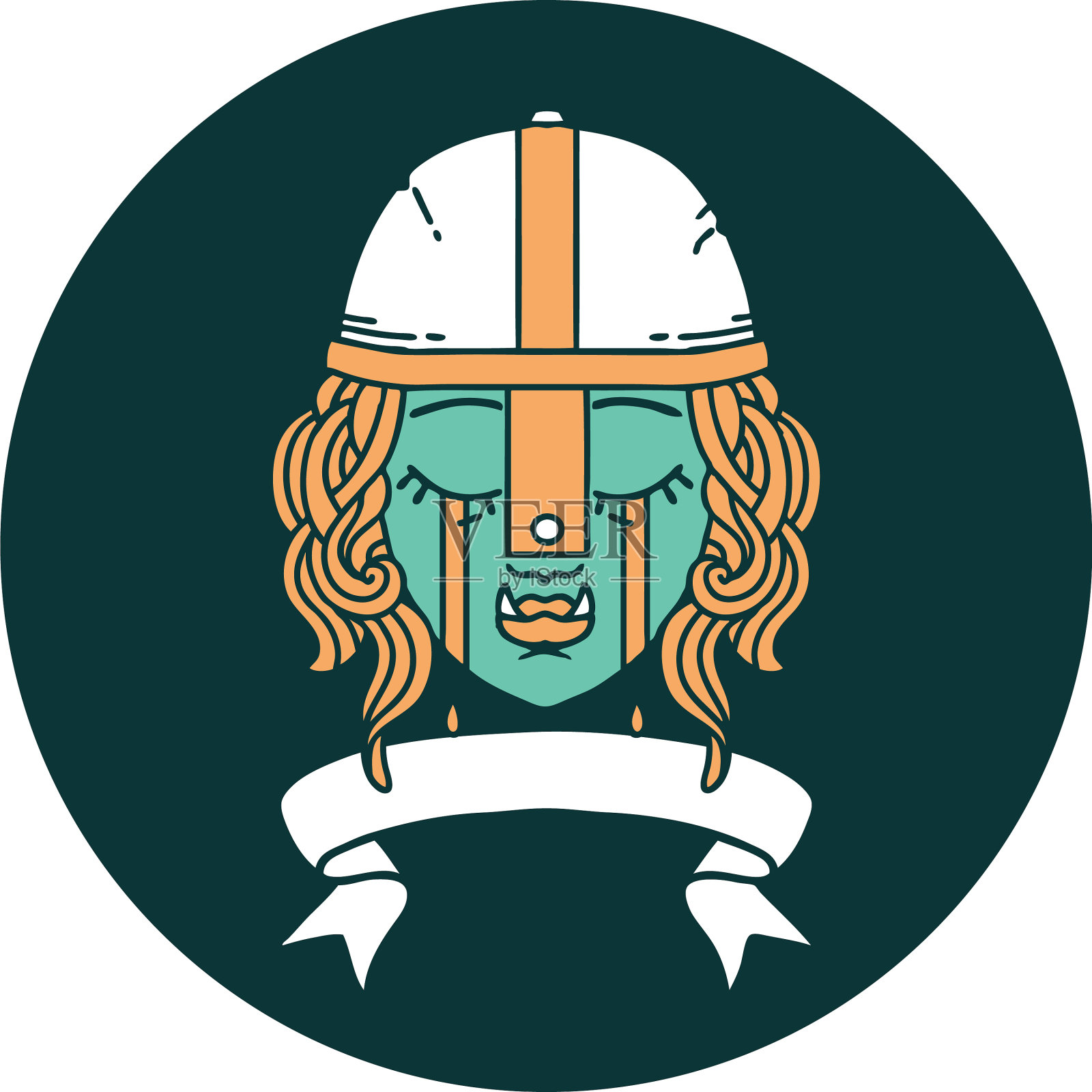 哭泣的兽人战士角色的脸图标插画图片素材