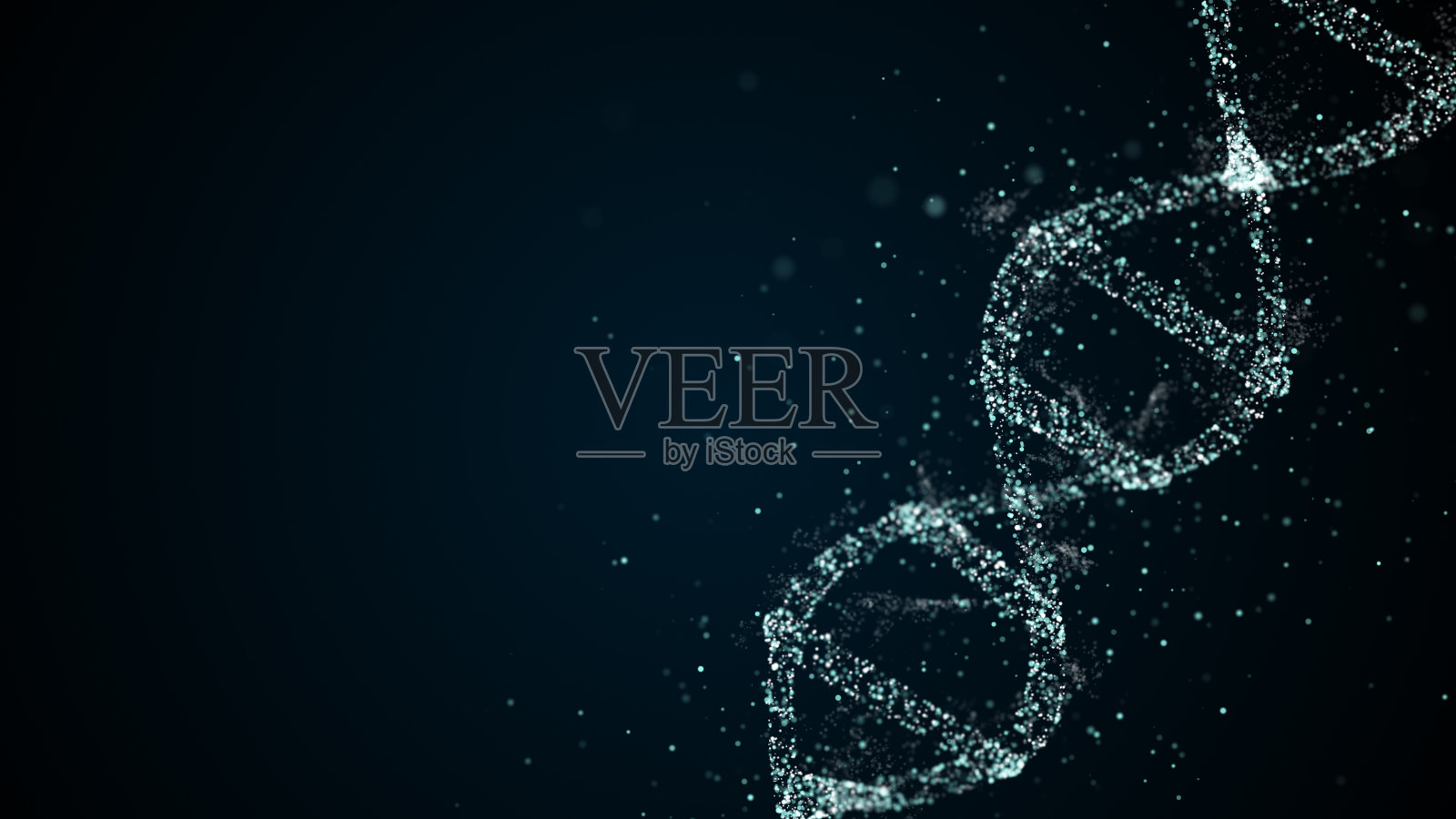 数字DNA在浮动粒子的抽象背景上的旋转照片摄影图片