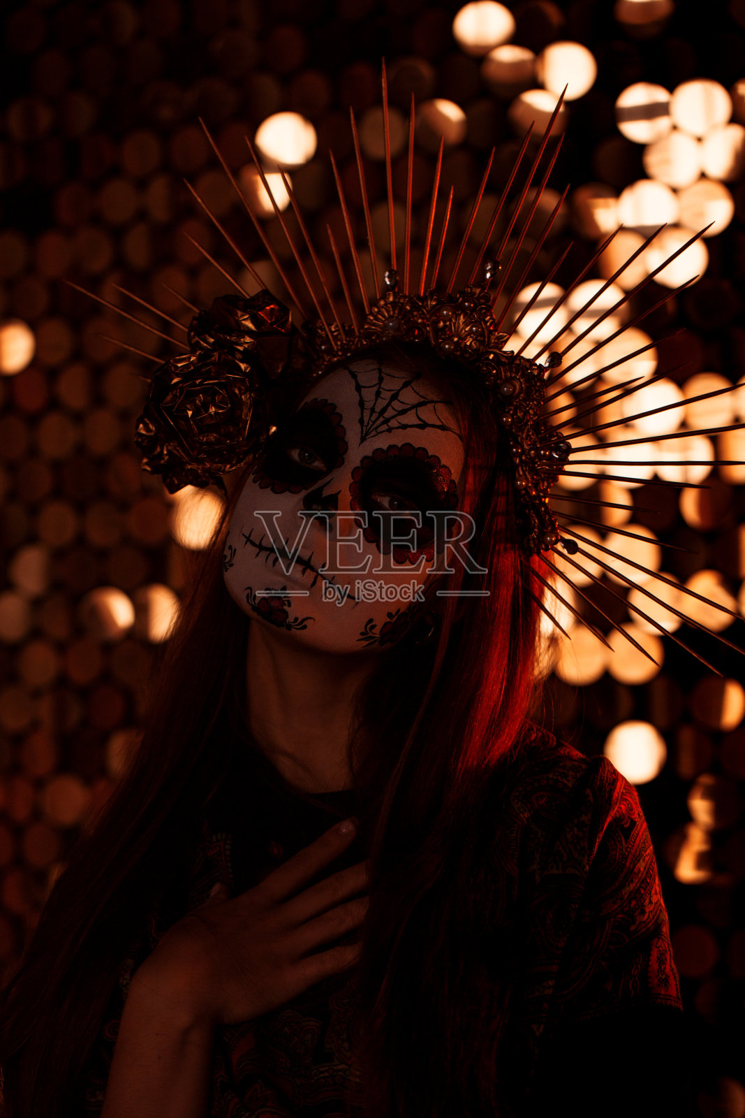 女性肖像与传统的化妆为迪亚洛斯死亡照片摄影图片