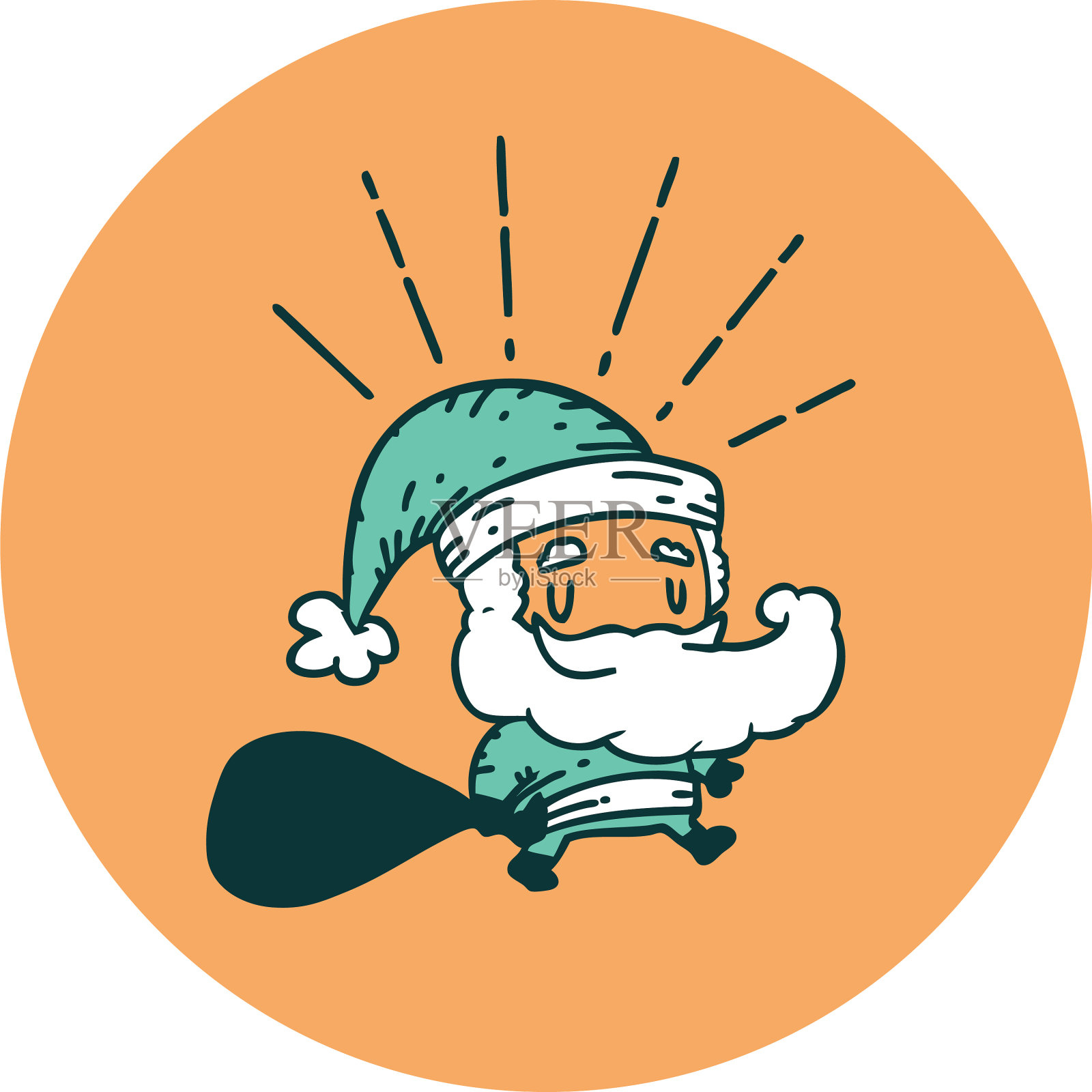 图标纹身风格的圣诞老人圣诞插画图片素材