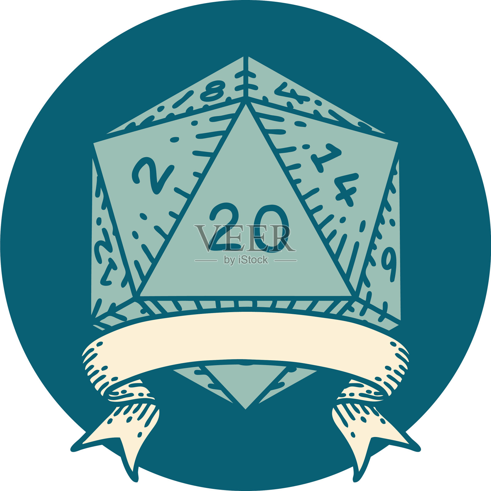 自然20爆击d20掷骰子插画图片素材