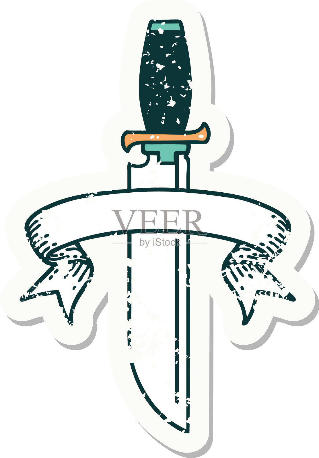 带旗帜刀的贴纸设计元素图片