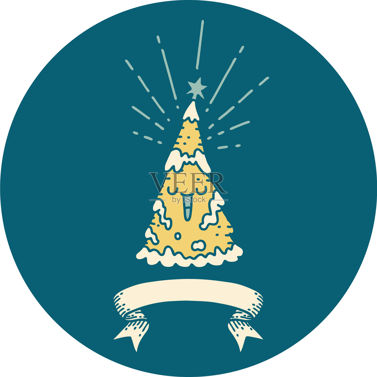 图标纹身风格的快乐圣诞树插画图片素材