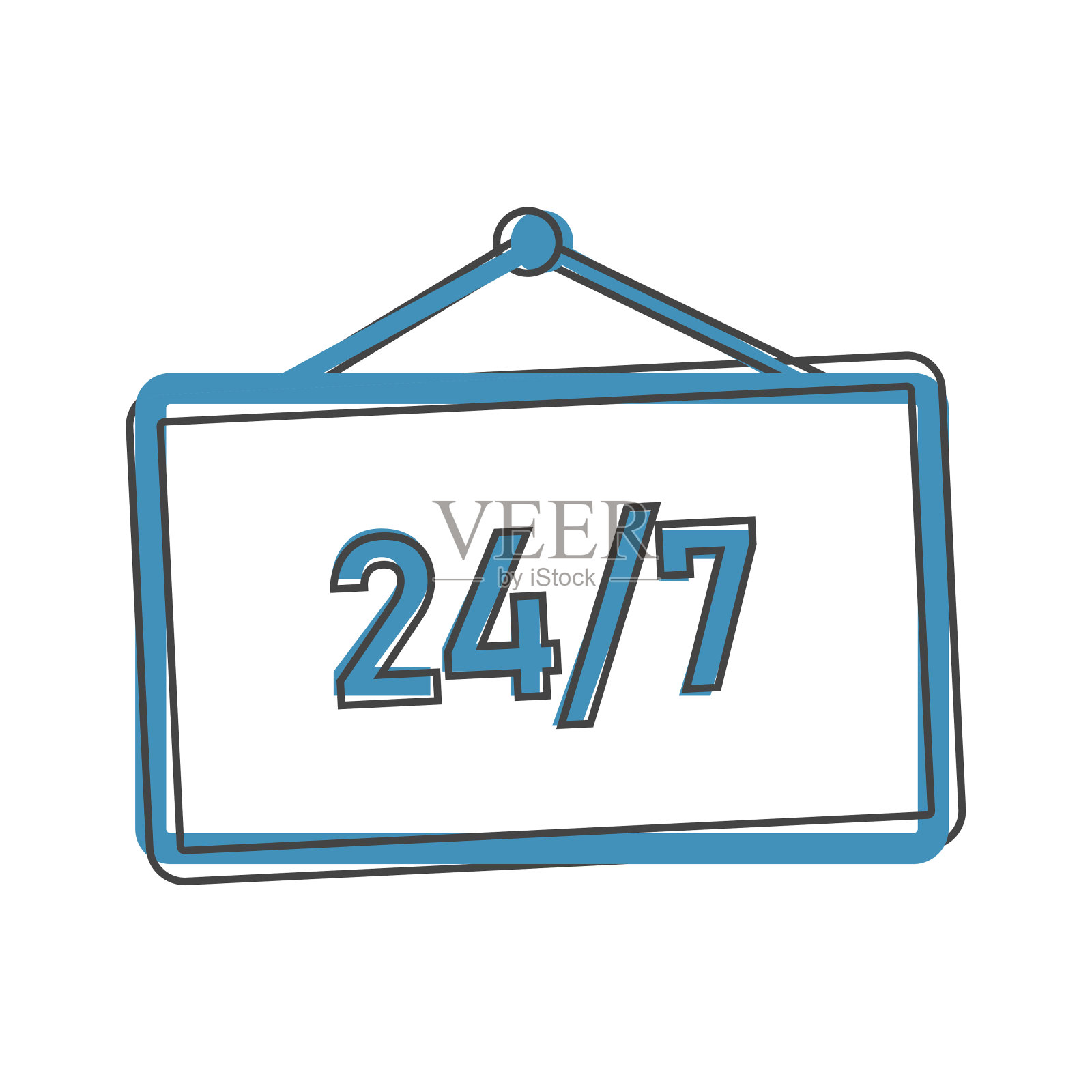 矢量图标盘24/7小时。时间图标。经营理念象形图卡通风格上白色孤立的背景。插画图片素材