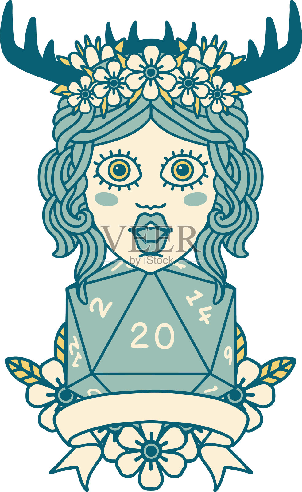 人类德鲁伊与自然20骰子滚动设计元素图片