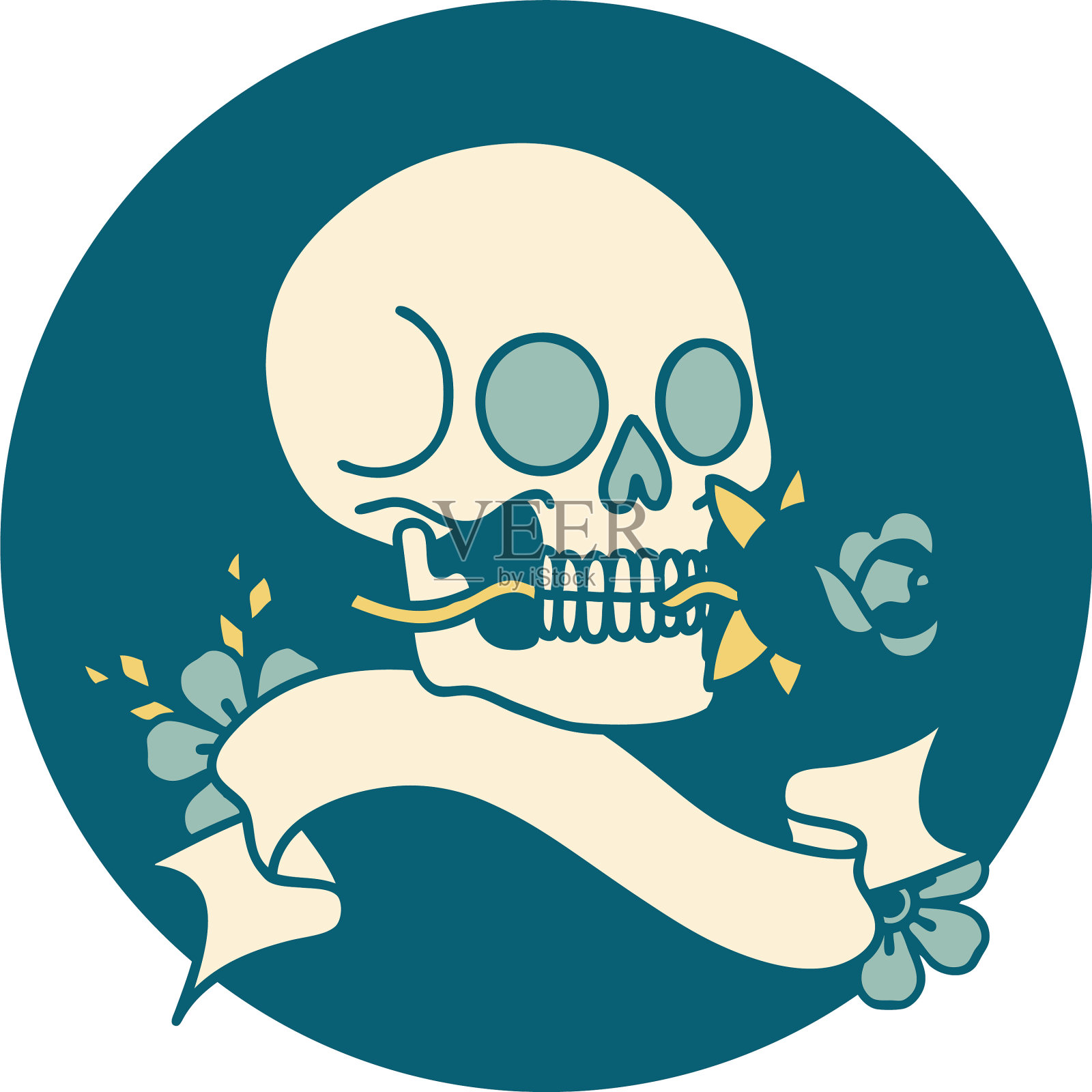 图标与旗帜一个头骨插画图片素材