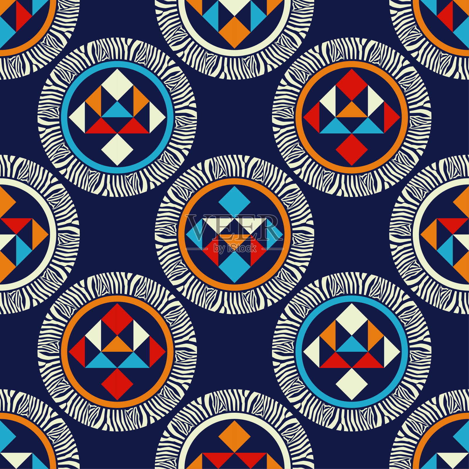 三角形和斑马条纹无缝设计。民族那种波西米亚风格的装饰。插画图片素材