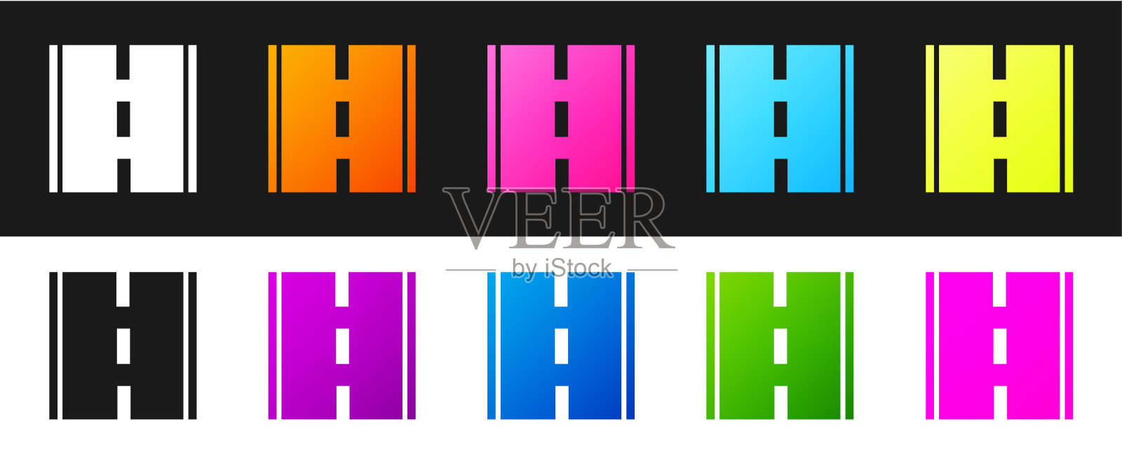 设置道路图标孤立的黑色和白色背景。向量插画图片素材