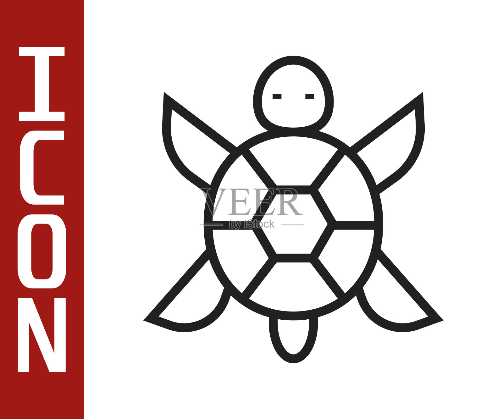 黑色线海龟图标孤立在白色背景上。向量插画图片素材