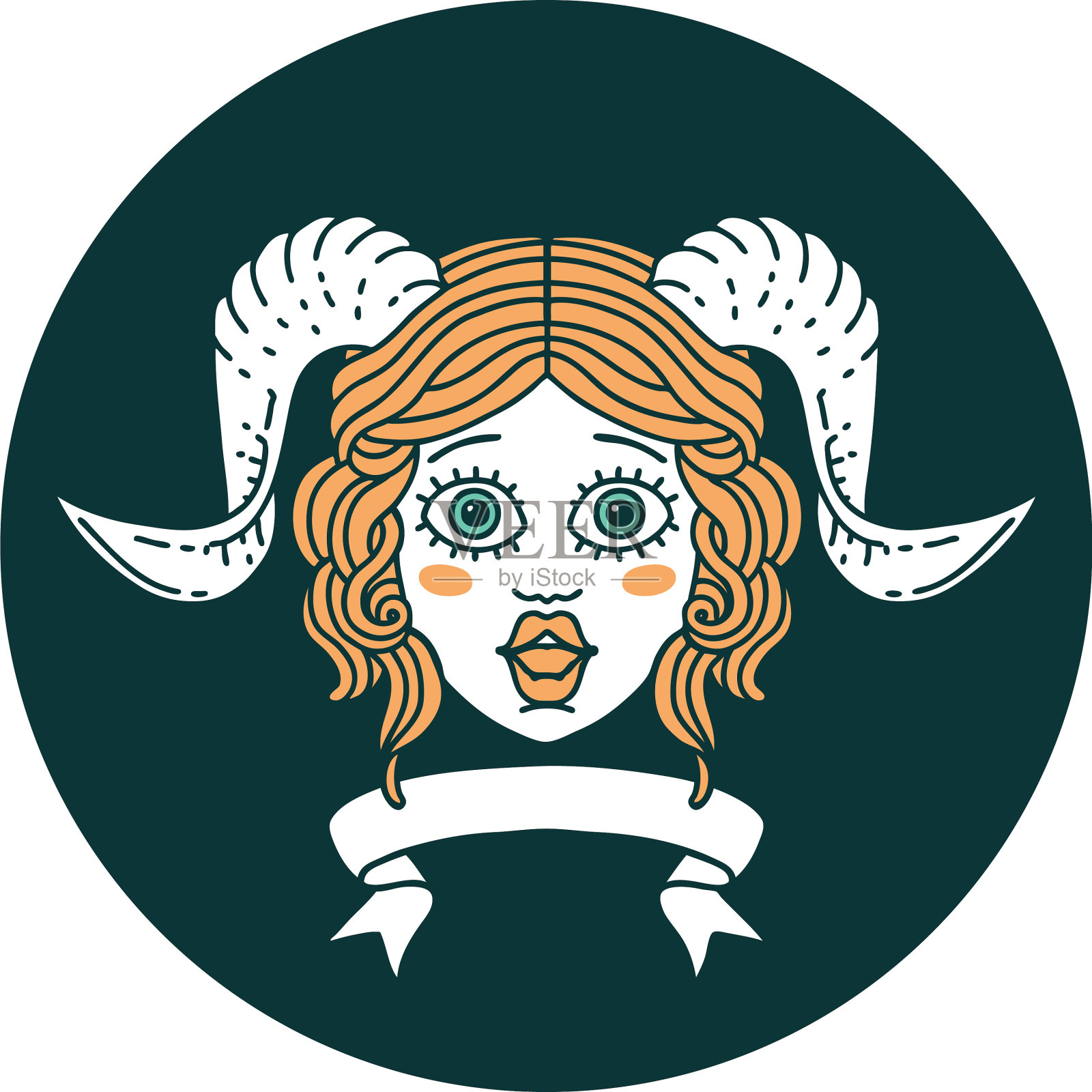 Tiefling人物脸与滚动横幅图标插画图片素材