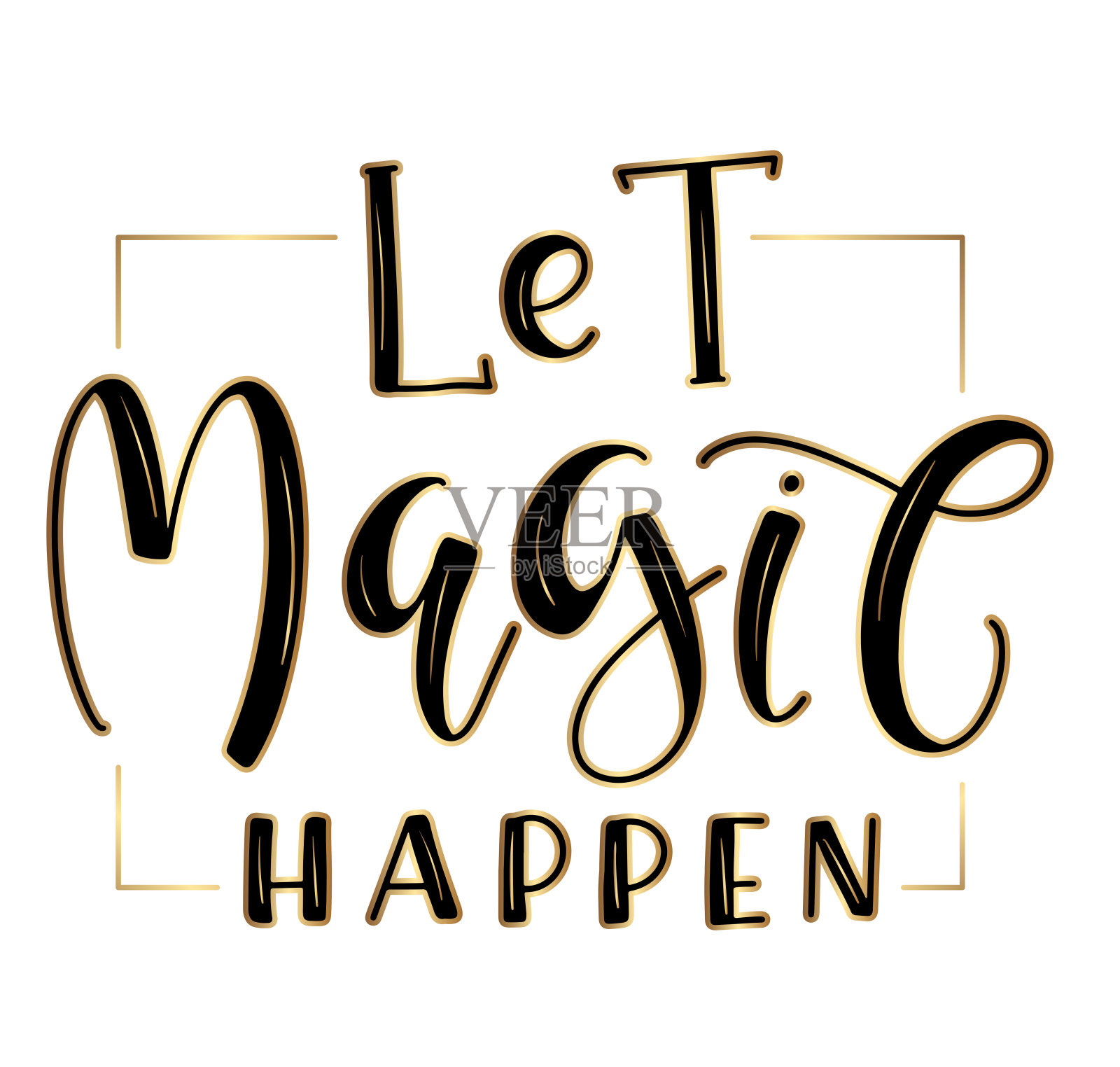 让魔术发生-黑色书法孤立在白色背景,矢量插图与文字。插画图片素材