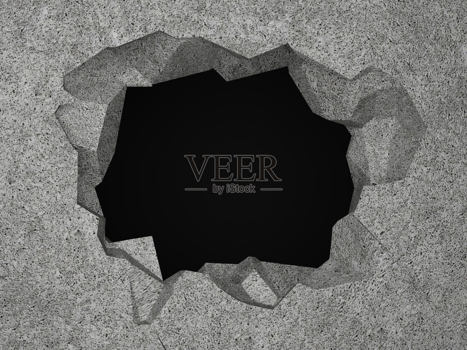 混凝土墙上的一个洞。照片摄影图片