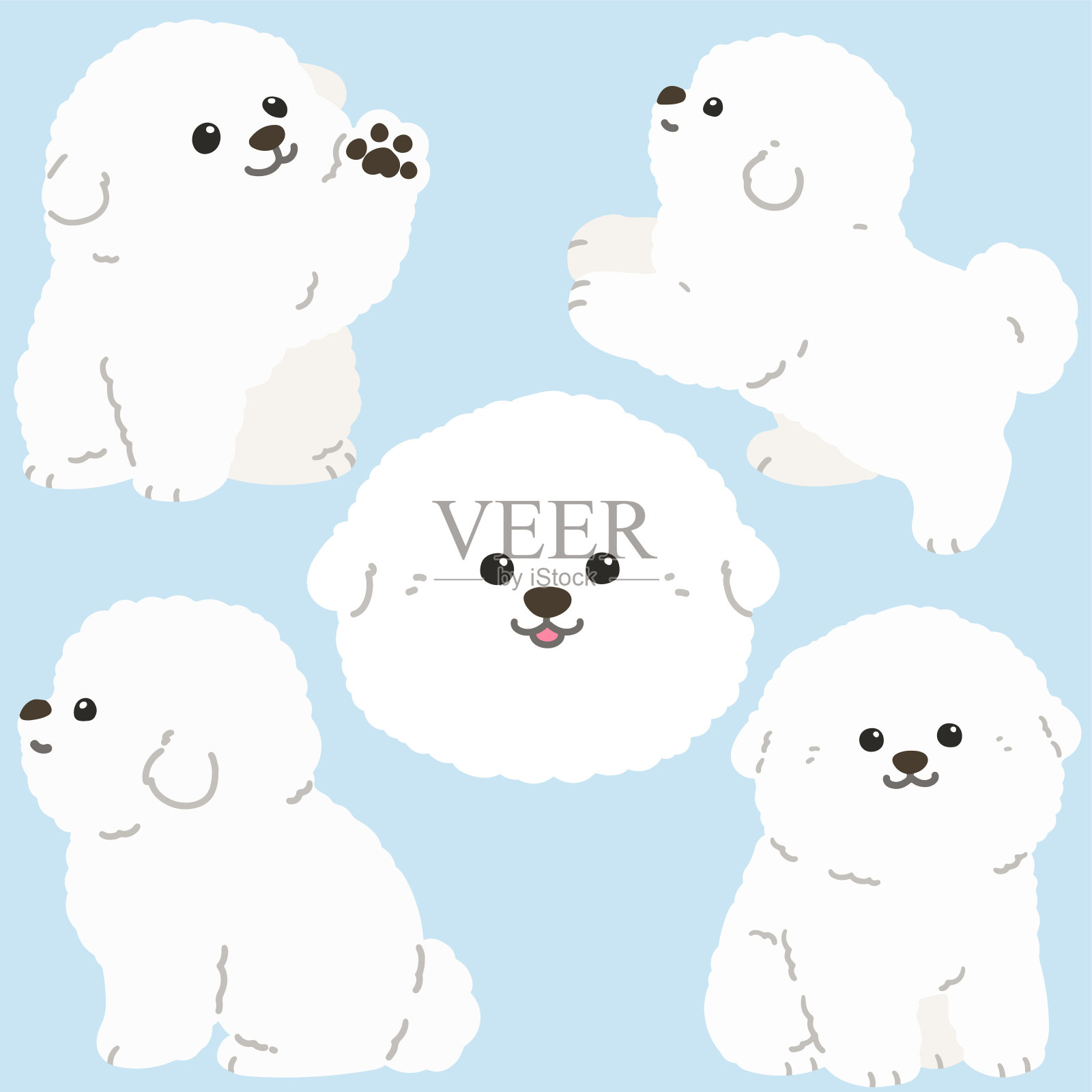 扁平的彩色白比熊卷插图集设计元素图片