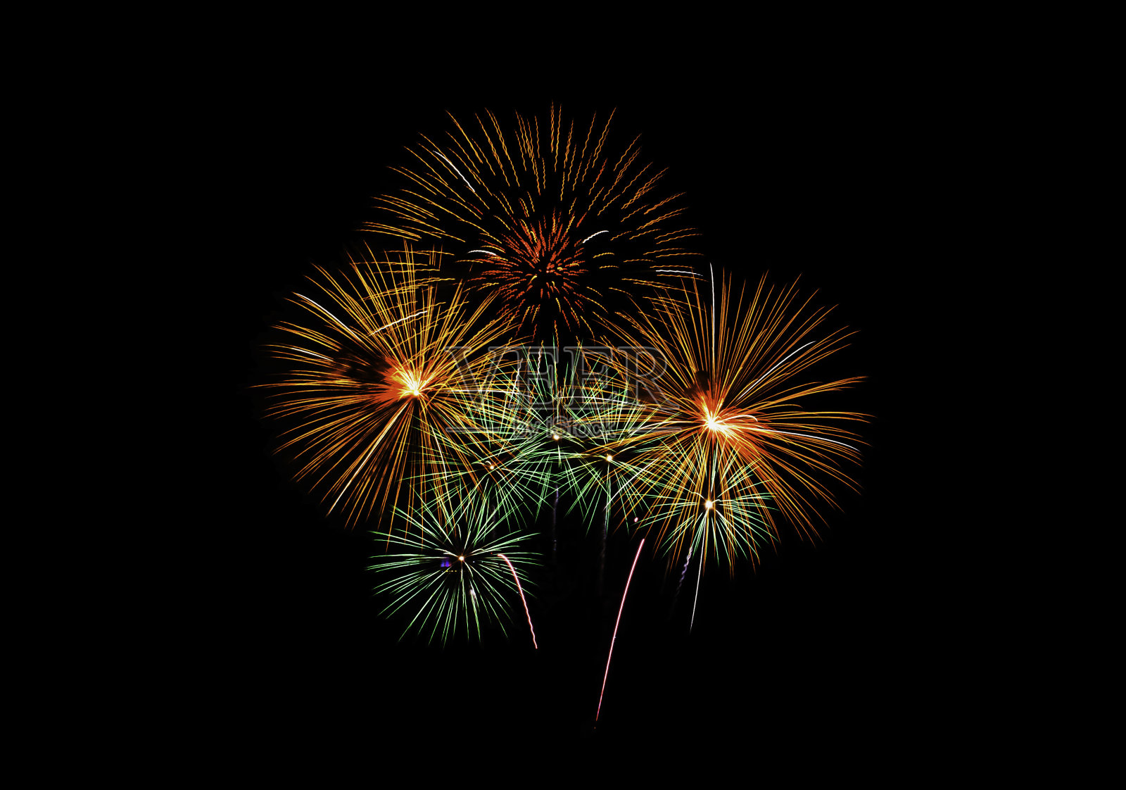 黑色背景上五颜六色的烟花。照片摄影图片