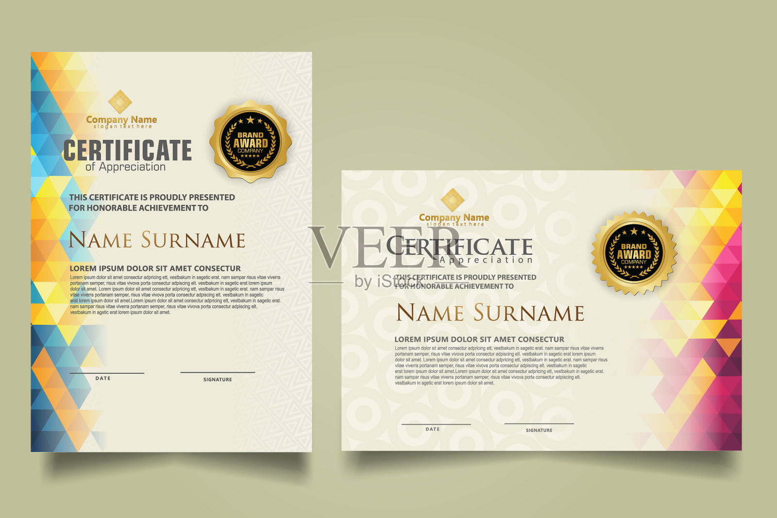 设置证书模板为三角形几何图形设计模板素材