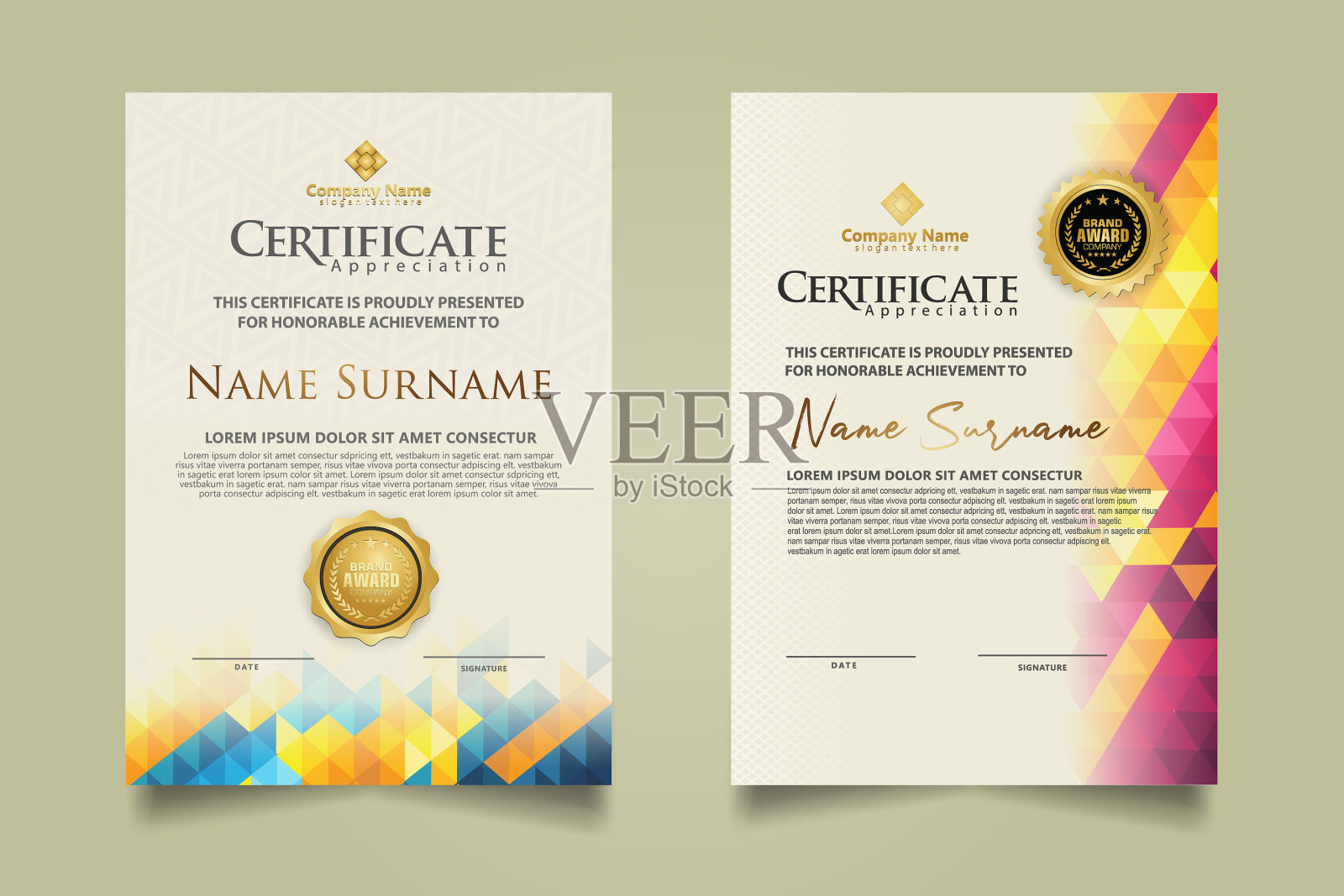 设置证书模板为三角形几何图形设计模板素材