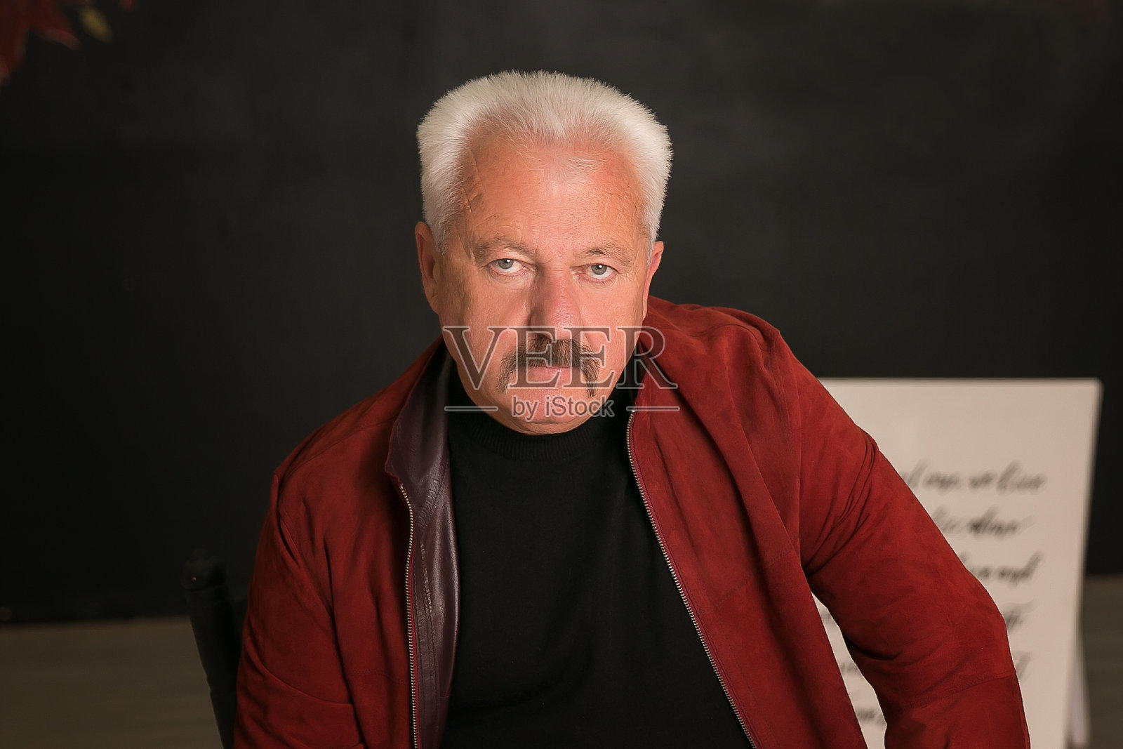 资深专业花白头发商人摆出现代室内造型照片摄影图片