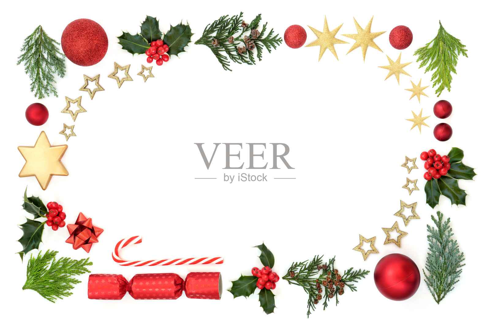 圣诞边界组成与植物和小玩意照片摄影图片