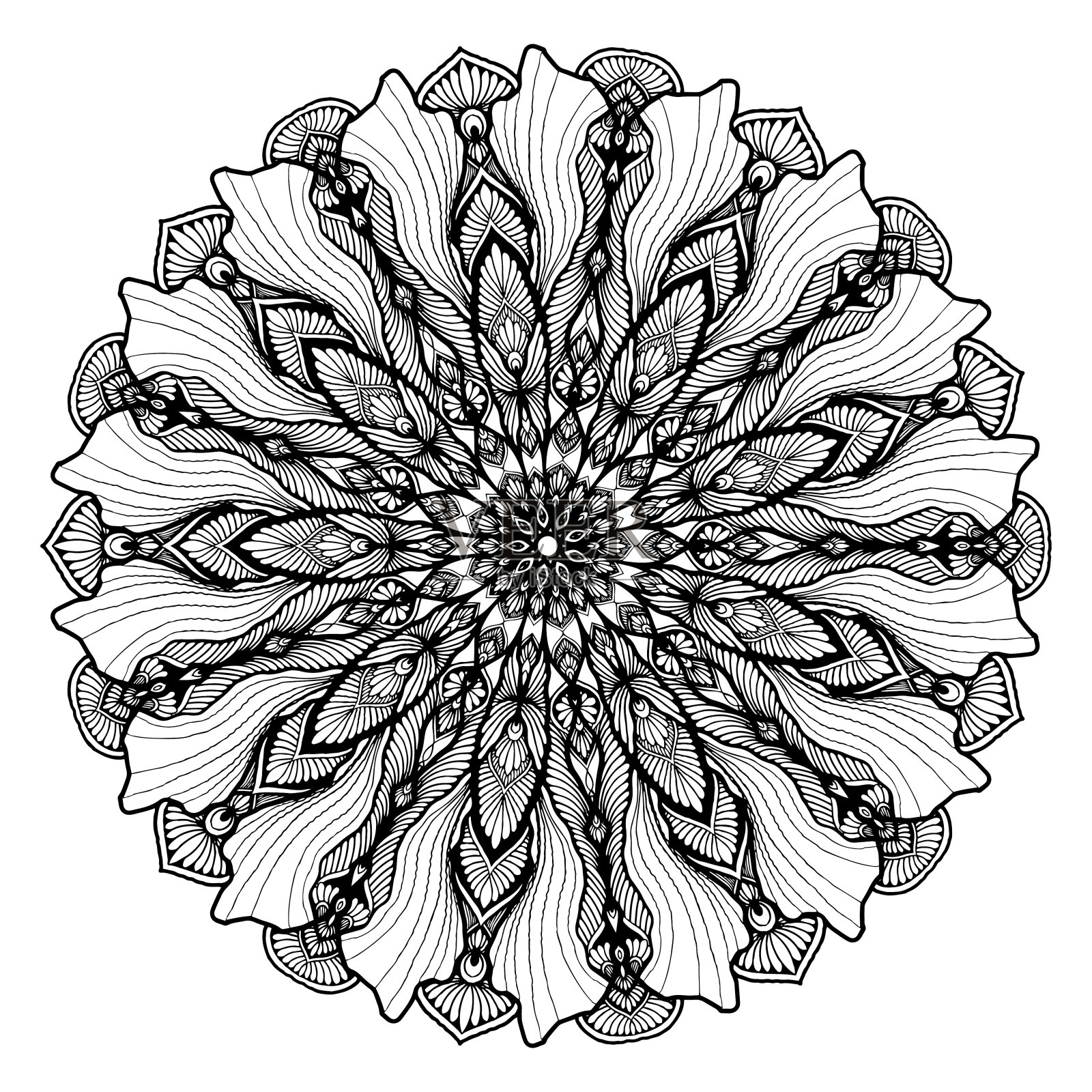 圆花曼荼罗纹身,指甲花。古典装饰元素。东方模式。印度设计矢量,图案和邮票。插画图片素材