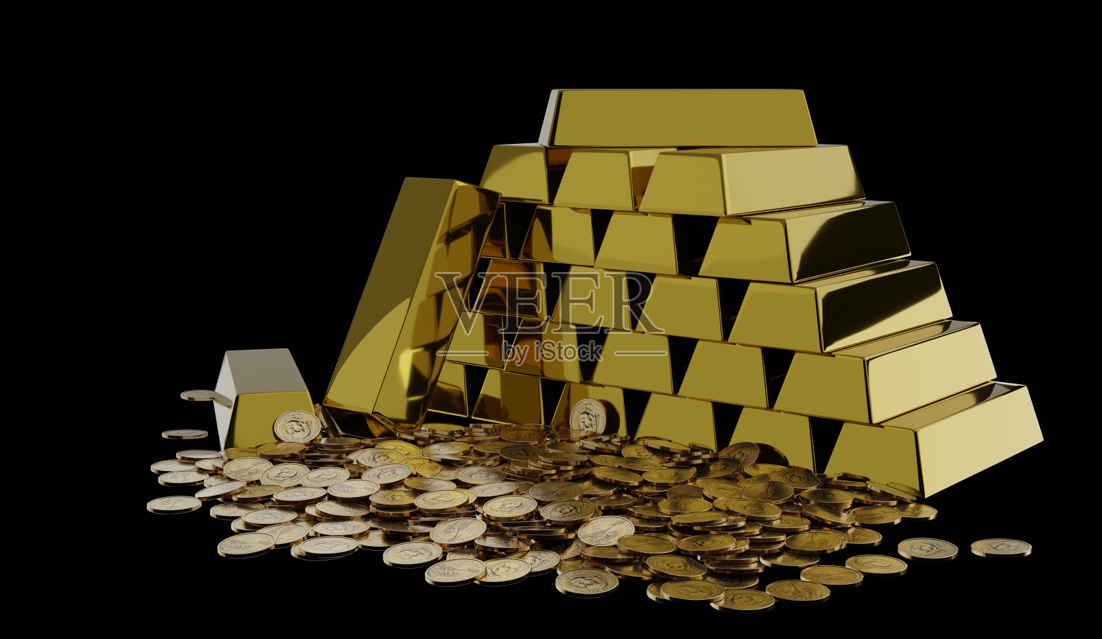 银行保险库里的金条。存储,3d渲染,插图。金融的概念照片摄影图片