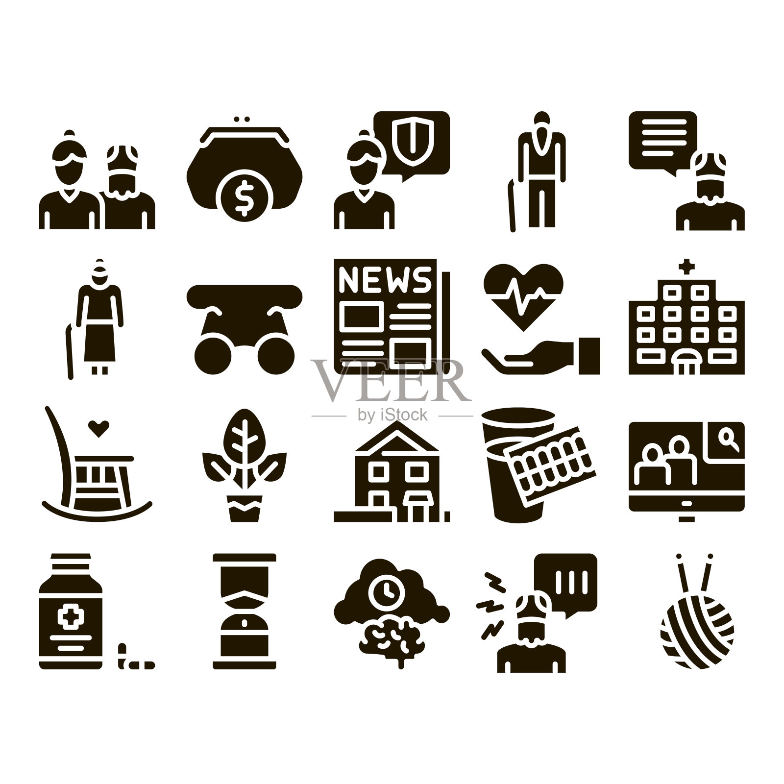 老年人养老金者字形集向量图标素材