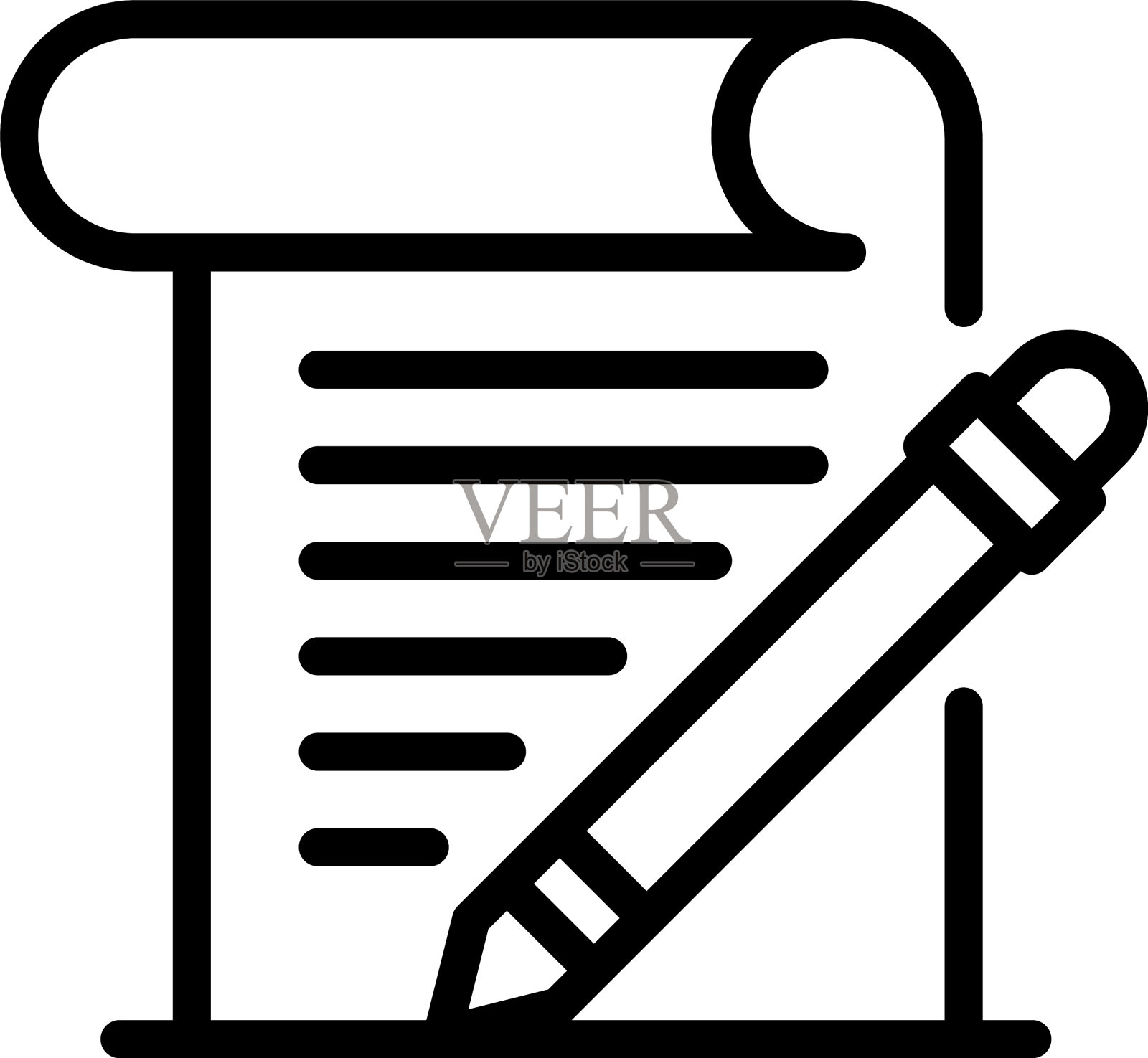 铅笔和纸图标轮廓风格插画图片素材