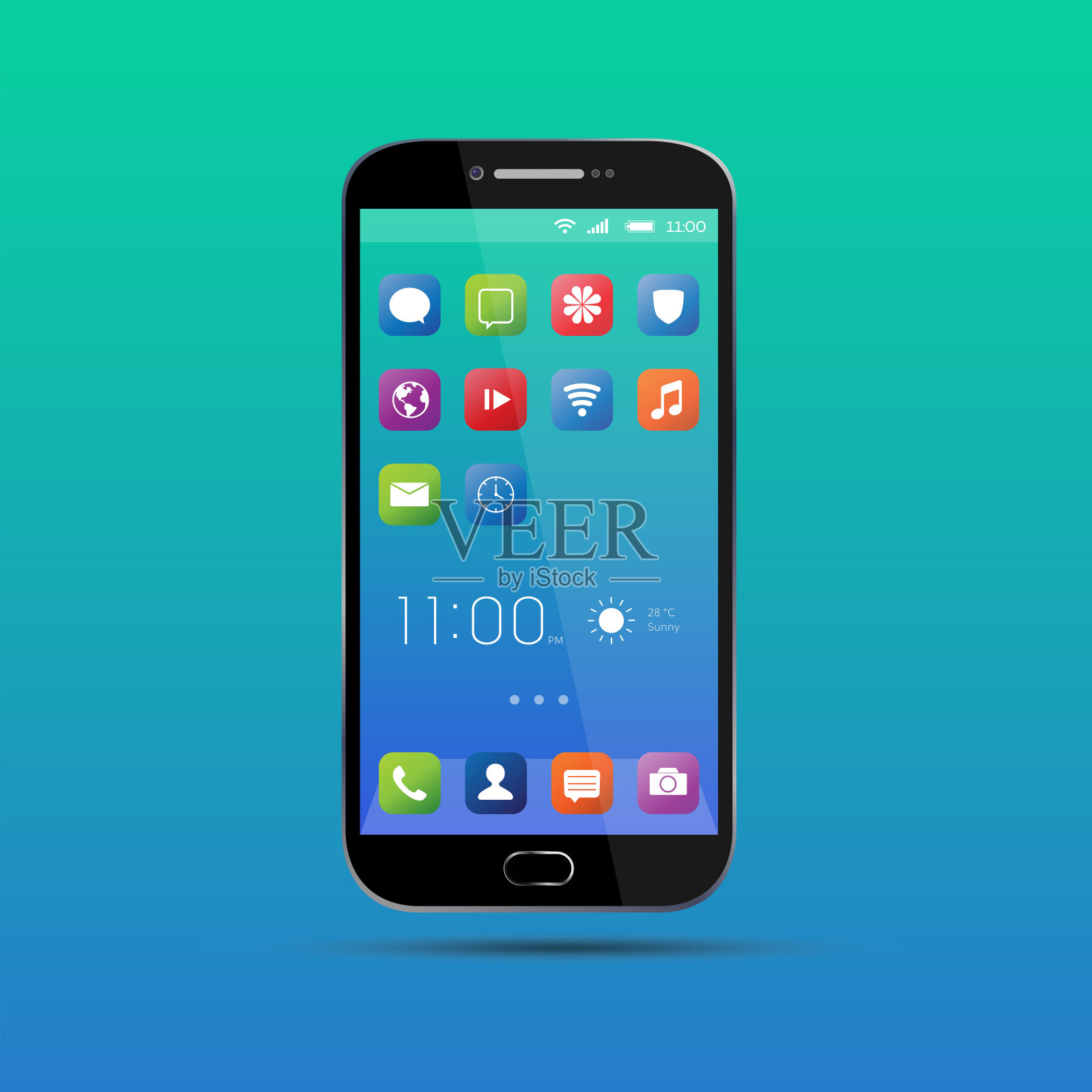 现实,优雅,现代,智能手机收集与应用程序和彩色屏幕。插画图片素材