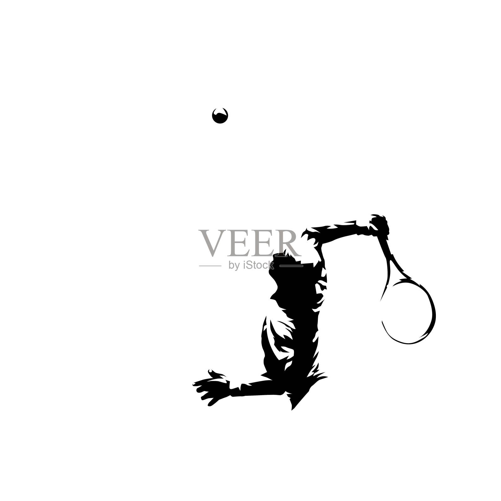 网球运动员发球墨水画(抽象孤立矢量剪影)插画图片素材