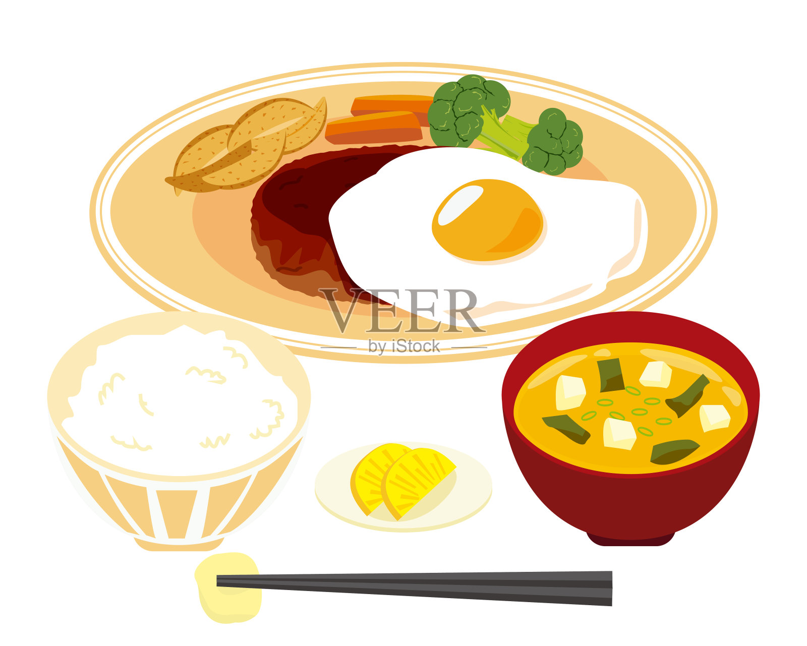 矢量图的汉堡包牛排与煎蛋。插画图片素材