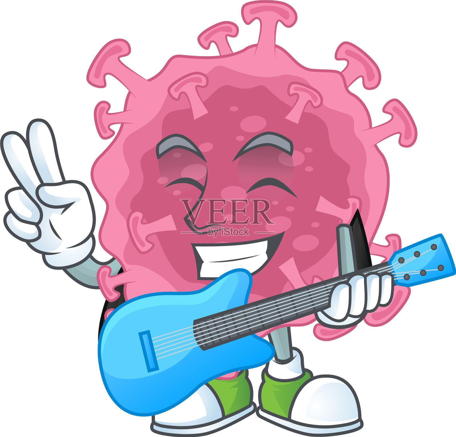 超级天才的冠状病毒寄生虫和一把吉他插画图片素材