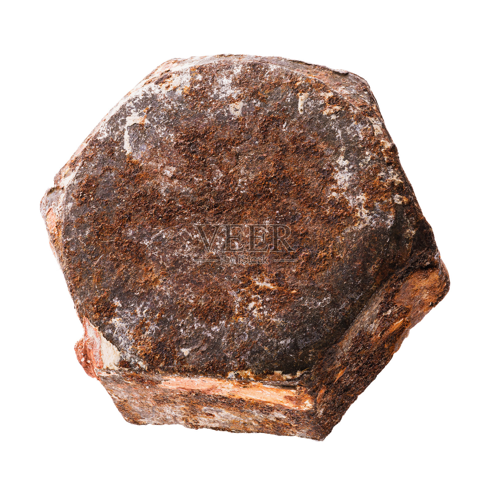 生锈的螺栓头转向一侧,孤立在白色背景上。照片叠加照片摄影图片