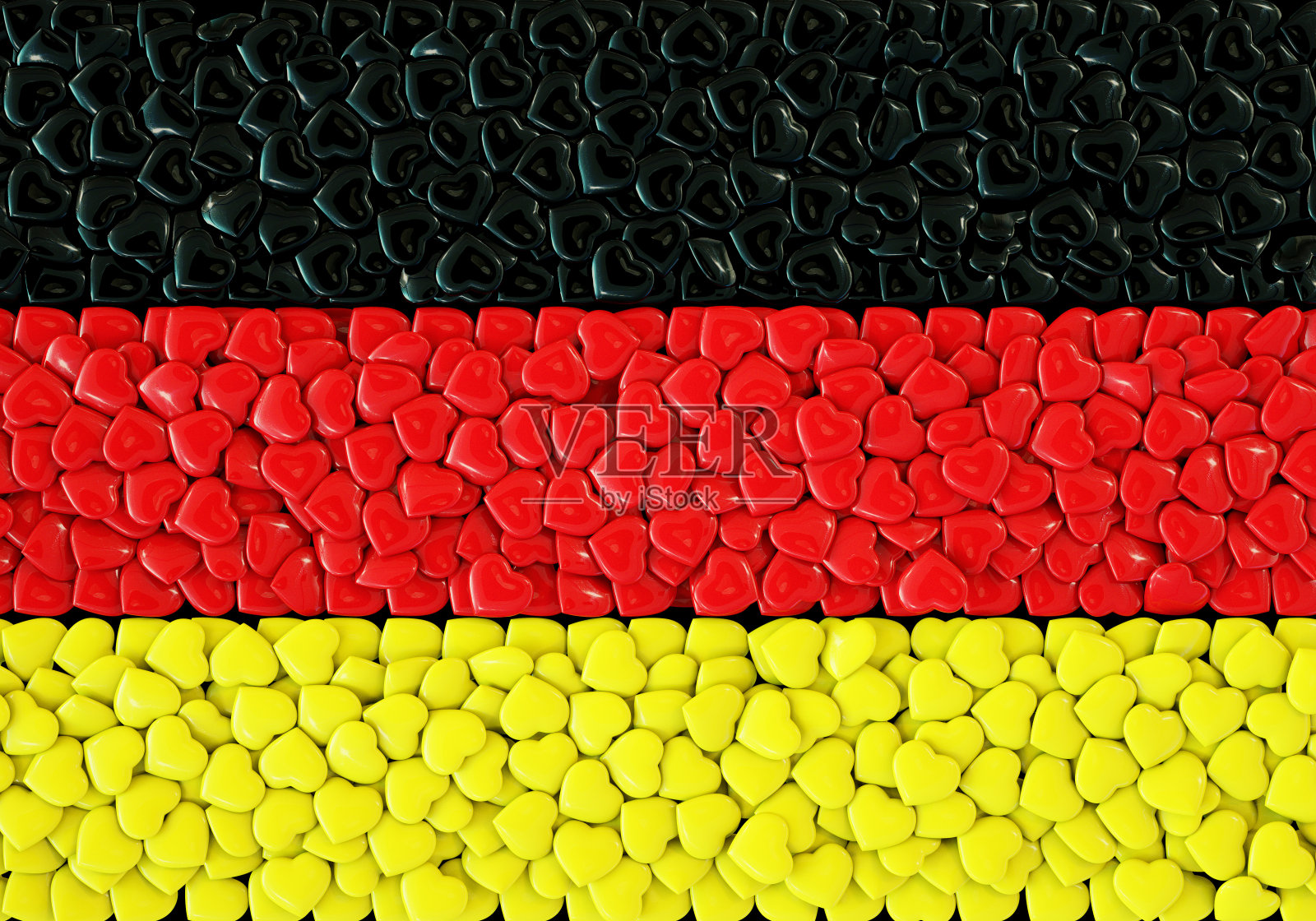 德国国旗是由心制成的。3D渲染和3D插图。照片摄影图片