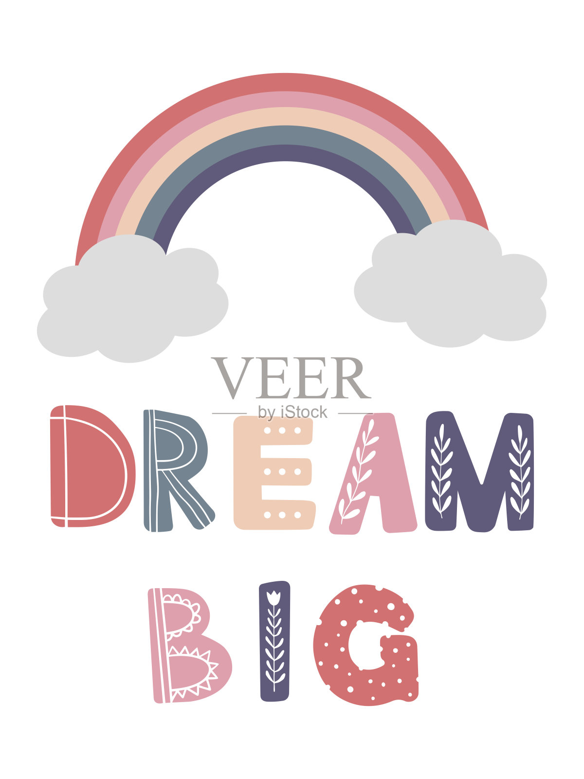 斯堪的纳维亚风格的儿童海报与字母和彩虹。插画图片素材