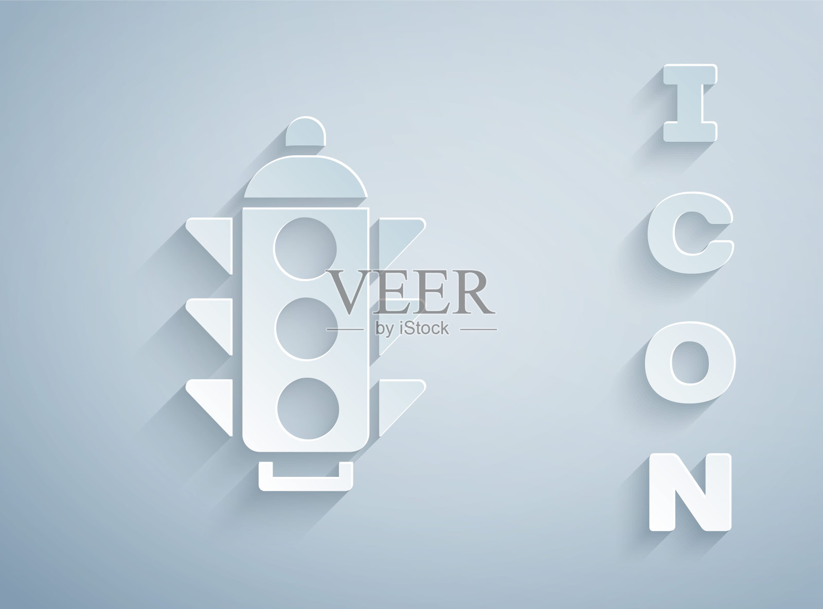 剪纸交通灯图标孤立在灰色背景。纸艺术风格。向量插画图片素材