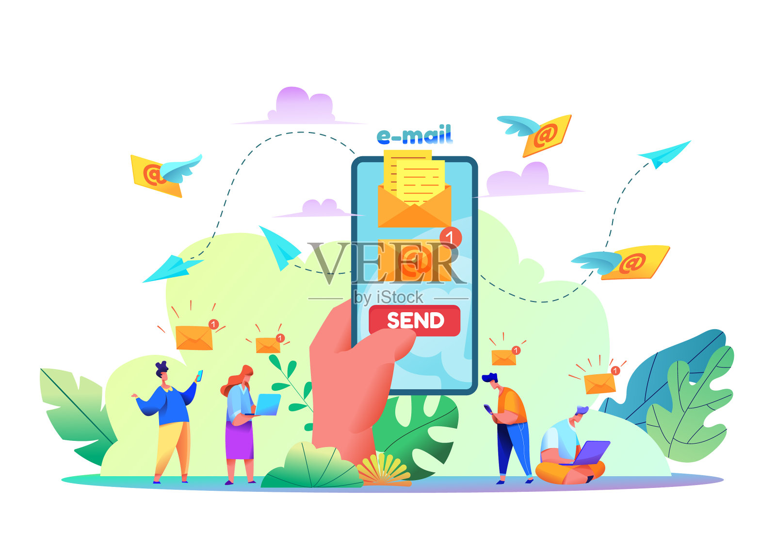 邮件信息发送在电话屏幕设计元素图片
