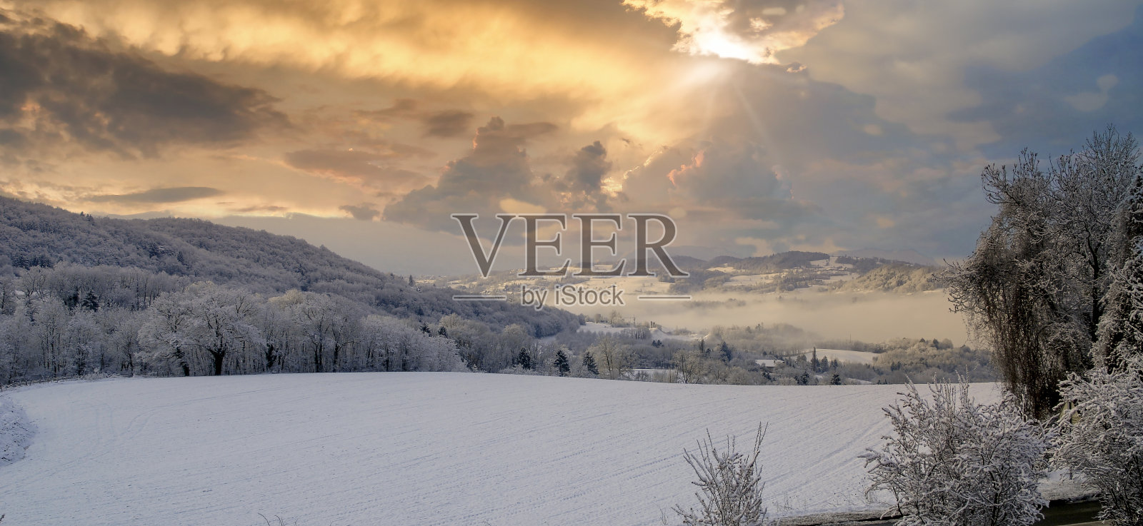 冬季雪景的全景照片摄影图片