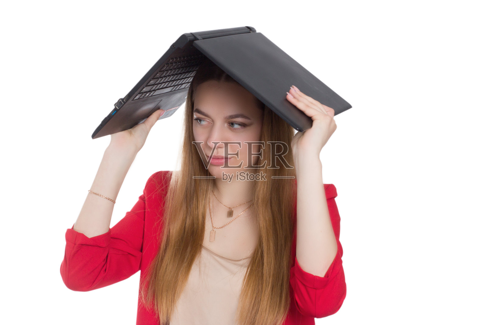 一个穿着白色衣服的年轻女职员照片摄影图片